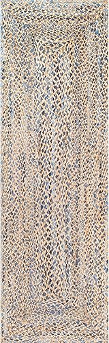 Miniatura 6 de nuLOOM Eliz - Alfombra de yute a rayas de 2 x 6 para comedor, alfombra neutra, alfombra para sala de estar, entrada, pasillo, cocina, azul/natural