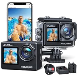 Goprocom WOLFANG Cámara Deportiva GA200 4K 24MP Doble Pantalla WiFi Cámara de Video, Cámara Acuática Sumergible de 40M, 170° Gran Angular, Control Remoto EIS Mejorado, 2 Baterías, Cargador, Multi Accesorios
