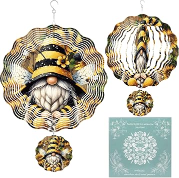 Bee Gnome 12 Inch 3D Metal Wind Spinner