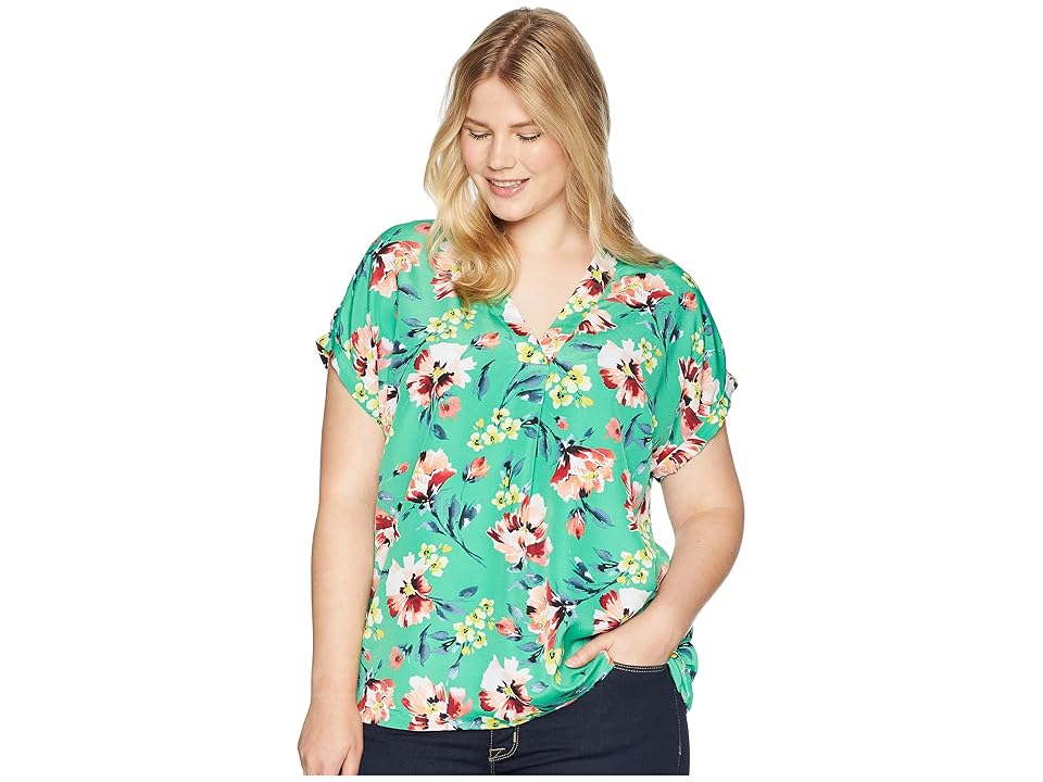 

LAUREN Ralph Lauren Plus Size Floral-Print Crepe V-Neck Top (Multi) Women's Clothing