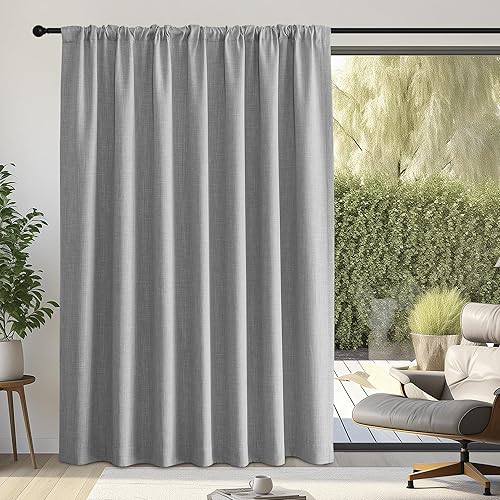 Miniatura 3 de NICETOWN Cortinas extra anchas para puerta corrediza gris claro, cinturón de ganchobolsillo para barrapestaña trasera, cortinas térmicas de lino