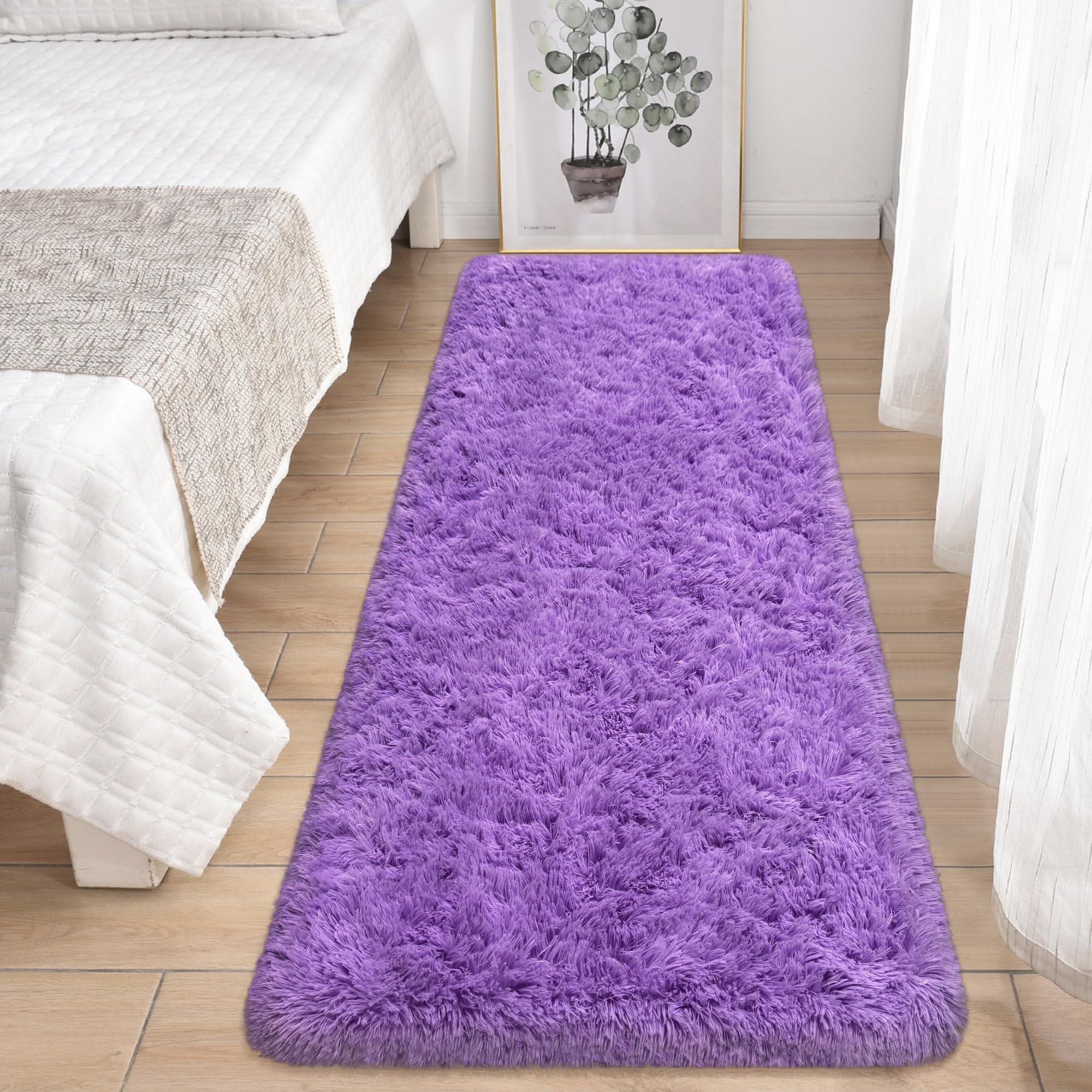 Tapis de couloir antidérapant 61x152 cm violet pelucheux pour chambre