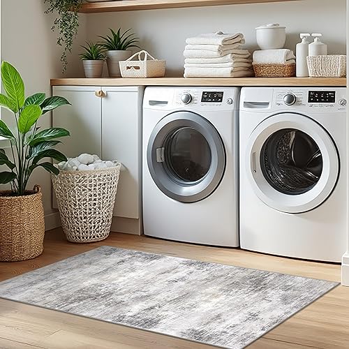 Miniatura 919 de IOHOUZE Alfombra pequeña abstracta de 2 x 3 pies, alfombra de entrada lavable para entrada interior, alfombras con respaldo de goma, alfombra gris