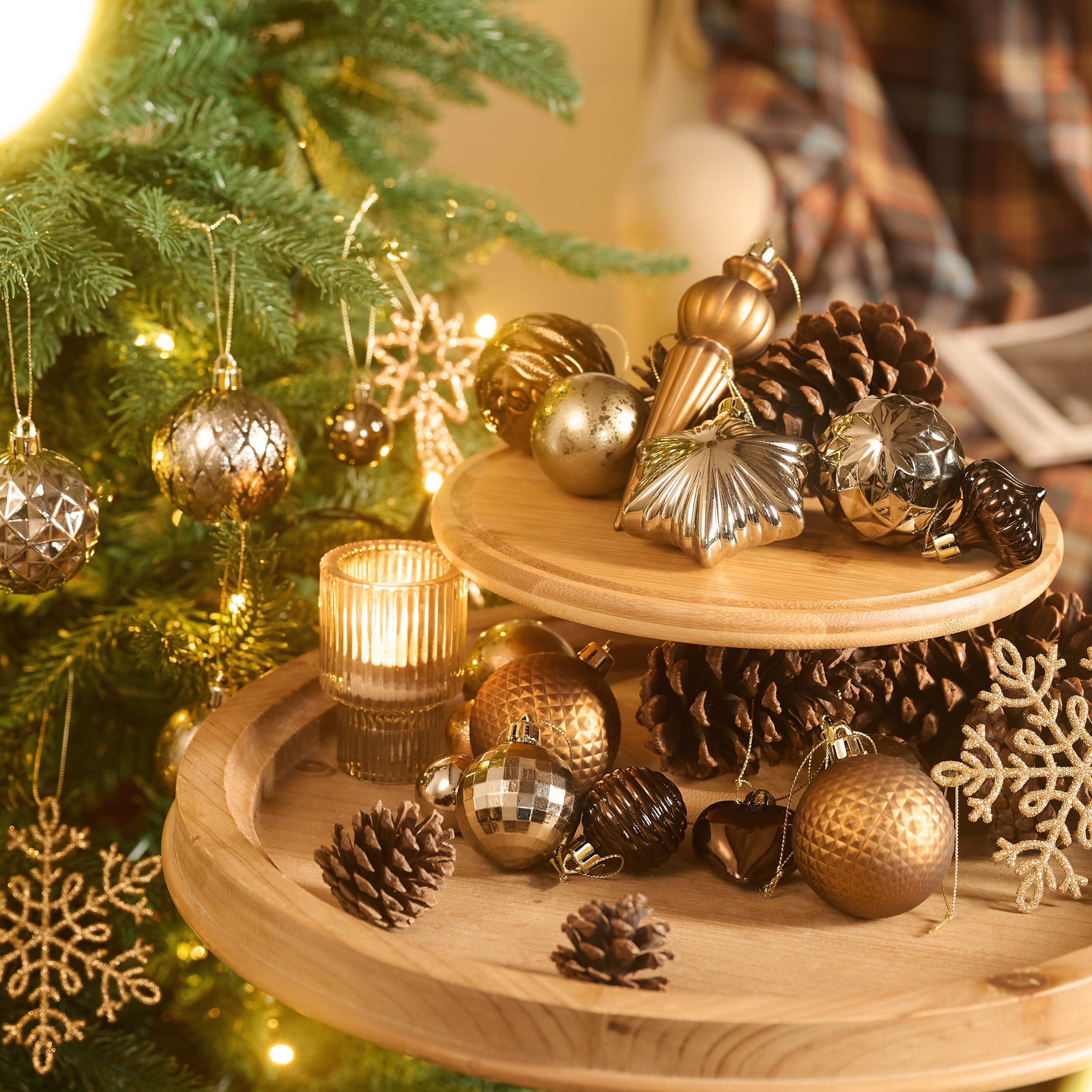 Valery Madelyn 60pcs 3-8 cm Brown and Copper Christmas Baubles Set, Varied Shatterproof Xmas Baubles for Tree & Fireplace Ornament - Image 2
