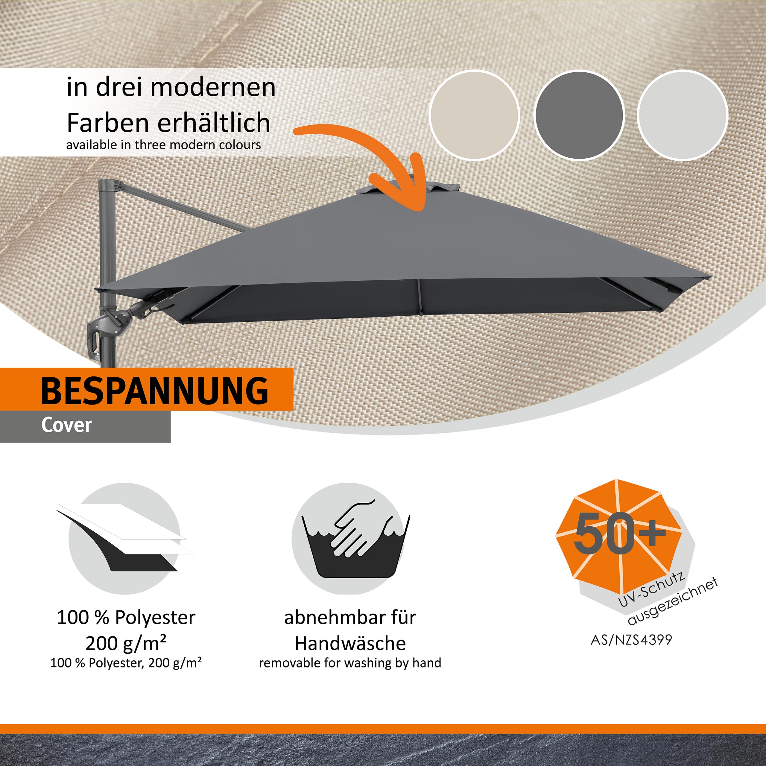 Schneider Sonnenschirm RHODOS TWIST ca. 300 x 300 cm anthrazit, Anthracite
