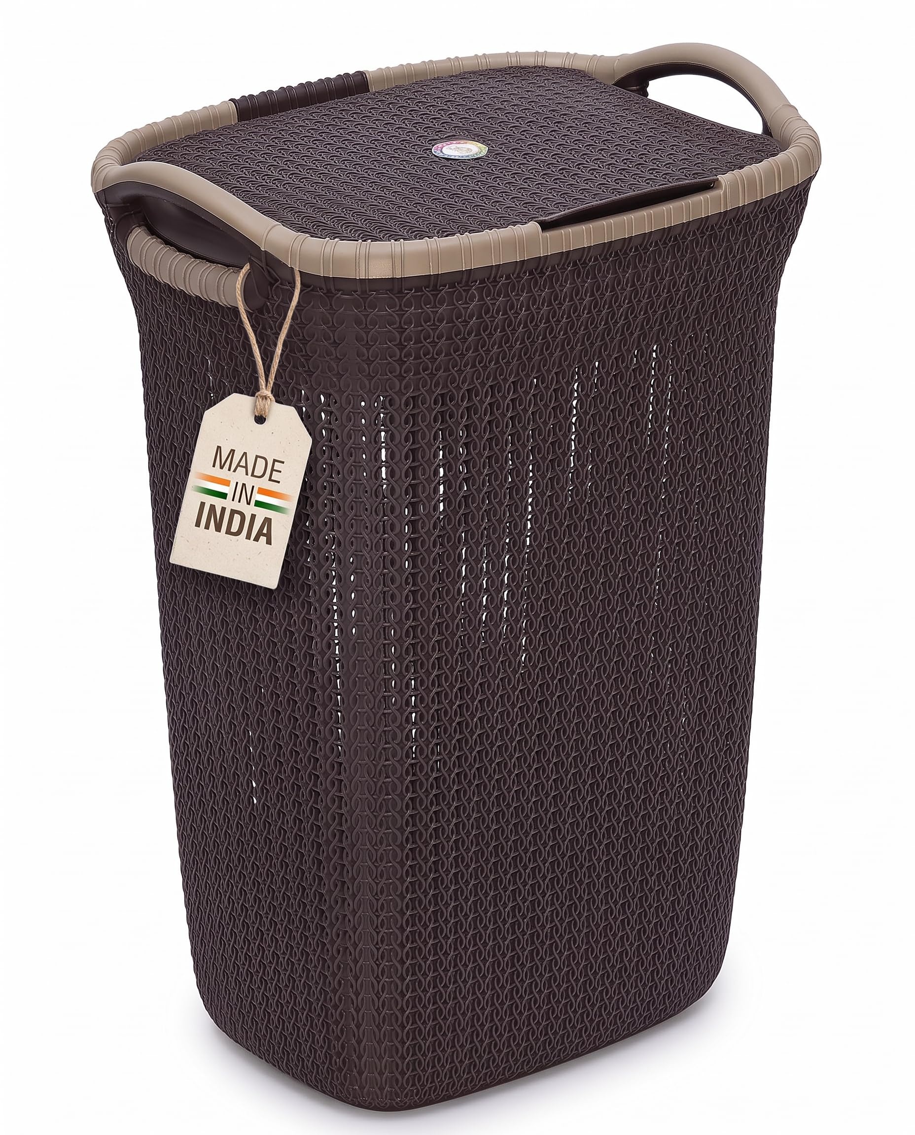 Add Plastic Laundry Basket with Lid Weather Brown - Image 1