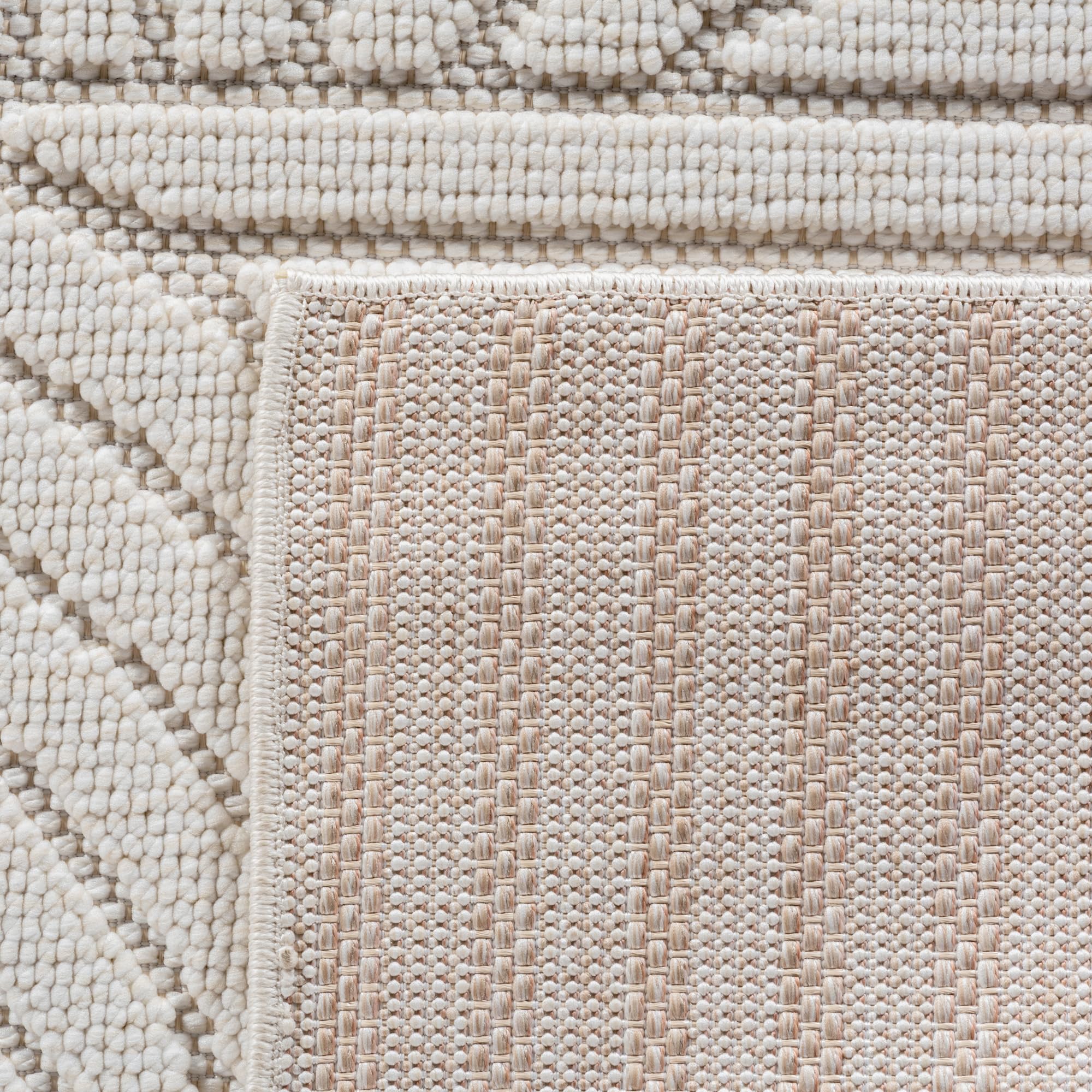 HomebyHome Tapis Rond 200 cm Crème Design Bohème Bouclé Boucles Style Scandinave Moderne Doux Résistant Facile à Nettoyer Grand Tapis pour Salon Salle à Manger Chambre