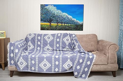 Miniatura 2 de Bersuse 100% algodón Belize XL, manta turca - 75 x 90 pulgadas, azul oscuro