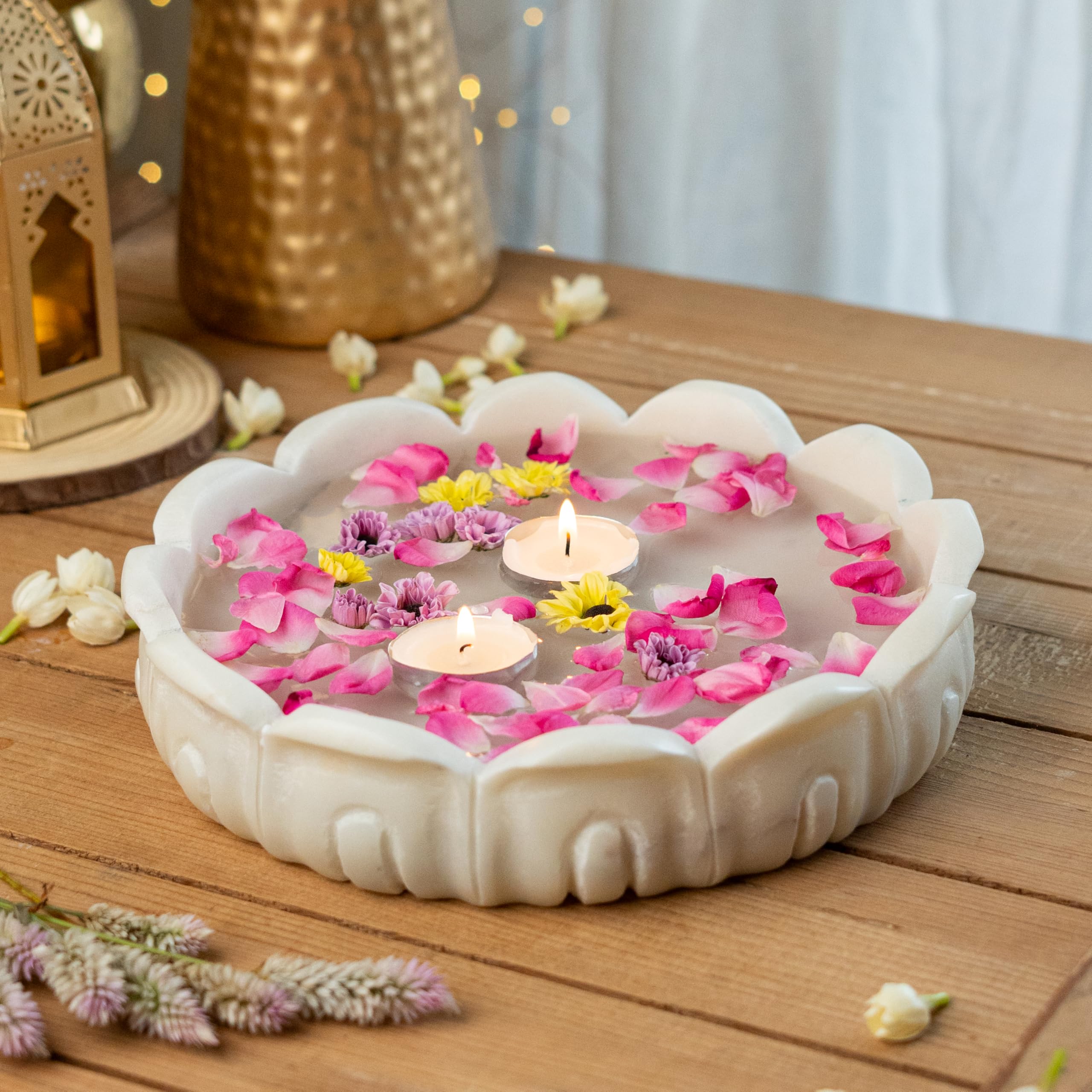 RITUALISTIC Padma Marble Urli | Uruli for Flower Decoration | Marble Urli Bowl for Home Decoration | Kitchen Décor | Bowl for Decorations | Perfect for Festive Occasion | 23cm x 5cm,White,1 L