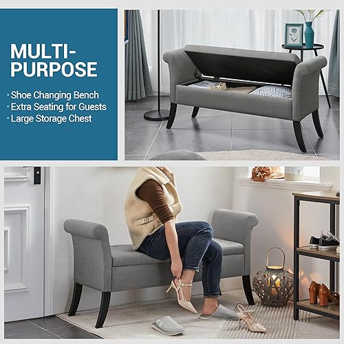 Miniatura 15 de Topeakmart Otomana moderna de almacenamiento con brazos enrollados, color negro, tela de lino, capacidad de 300 libras Negro -,Marrón