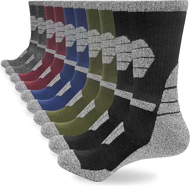 Mens Thermal Thick Walking Hiking Work Socks Anti Blister Cushioned Black Warm Winter Sports Cotton Socks for Men 6-9/9-12 Heavy Duty Wicking Cosy Boot Socks 5 Pairs