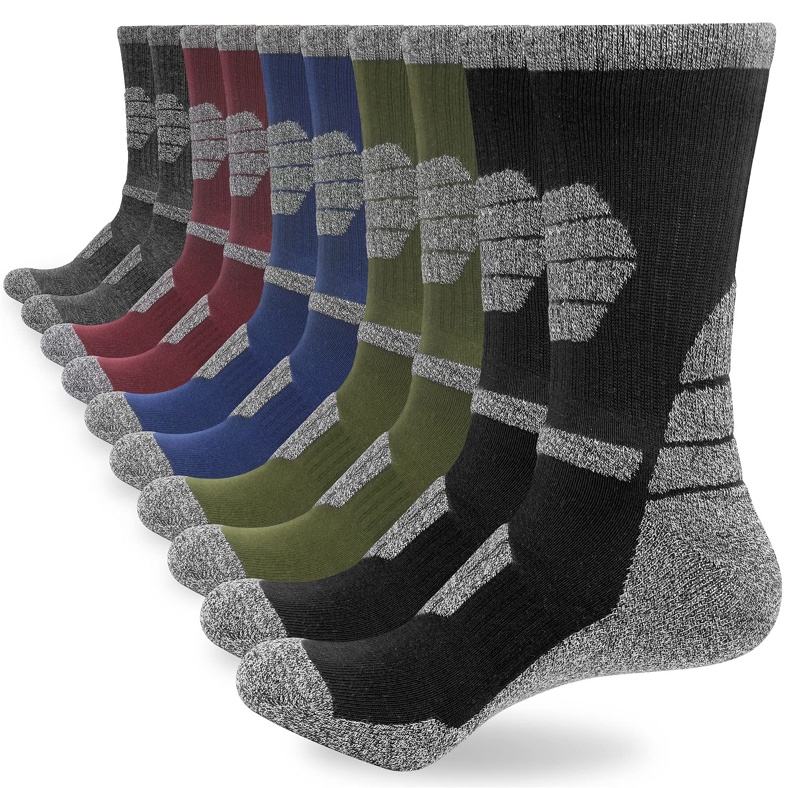 ouhos 5 Pairs Mens Thick Thermal Walking Hiking Work Socks Anti Blister Cushioned Black Winter Warm Cosy Support Cotton Socks for Men 9-12 Heavy Duty
