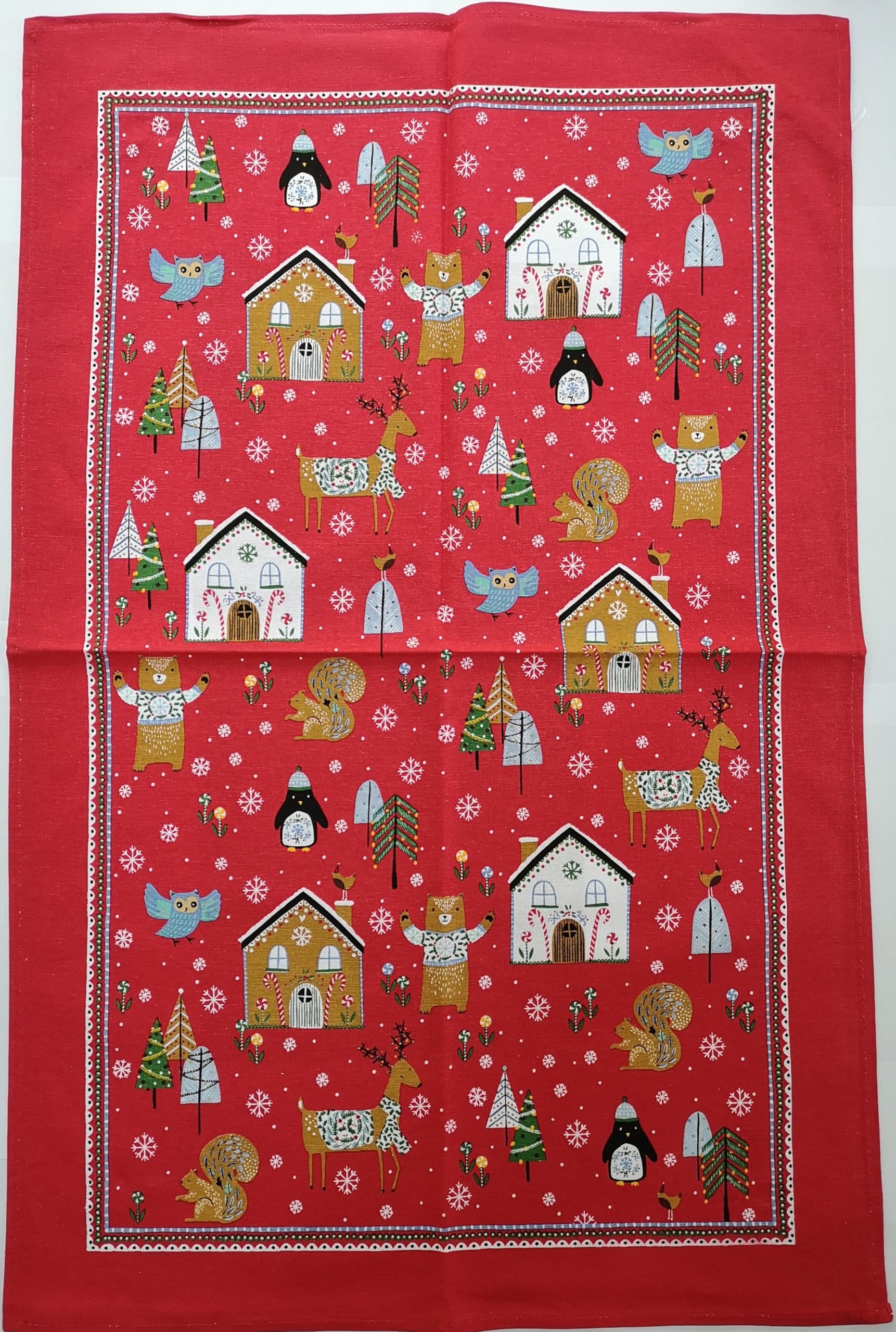 Ulster Weavers Multicoloured 100% Cotton Tea Towel, Red/, Christmas Festive Friends