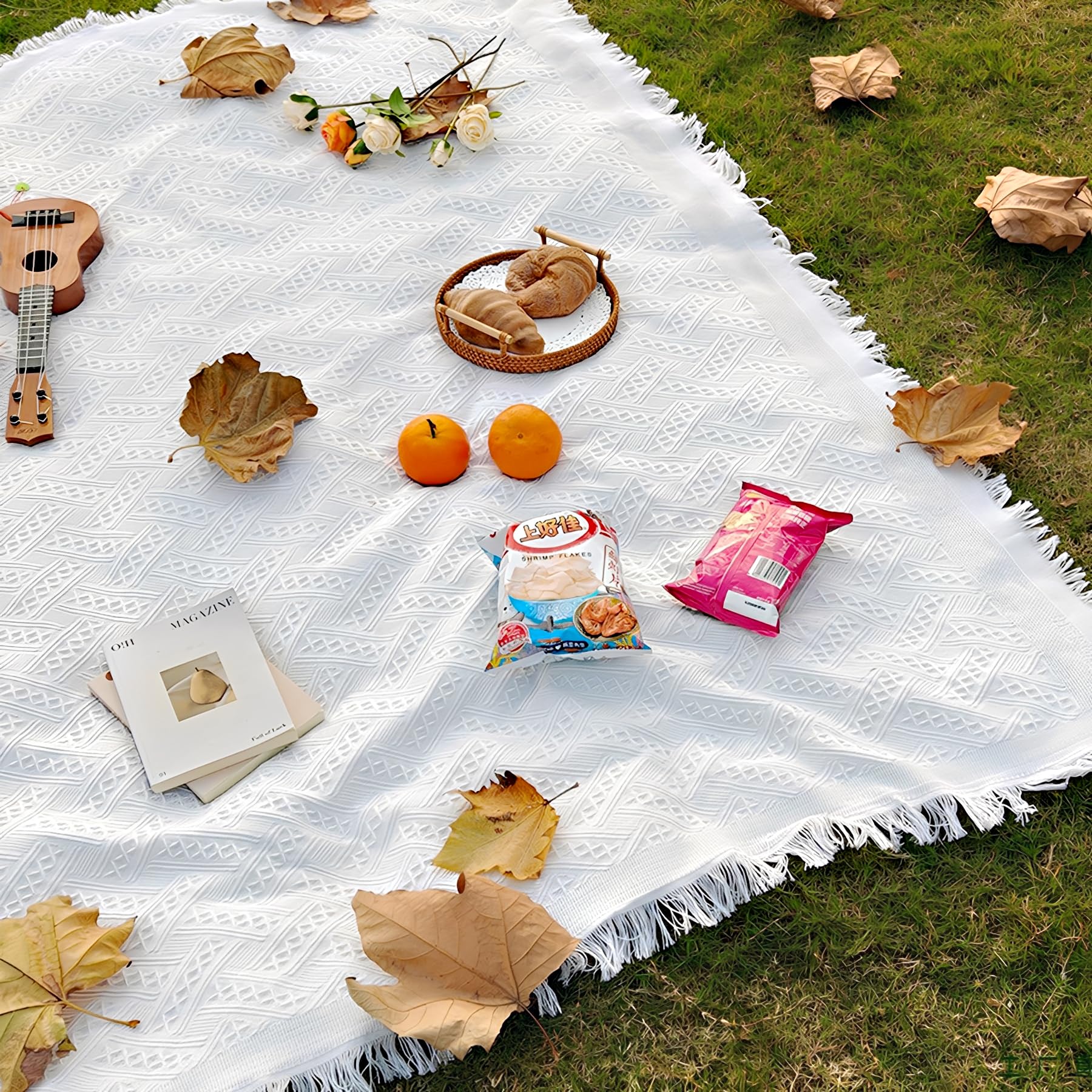 Photo 1 of Outdoor Picnic Blanket Sandproof - Portable Lightweight Blanket T-Grid Picnic Mat for Beach, Camping, Park, Lawn, Concert & Wedding Photoshoot Indoor Bohemian Decor Machine Washable?70.86x90.5inch?