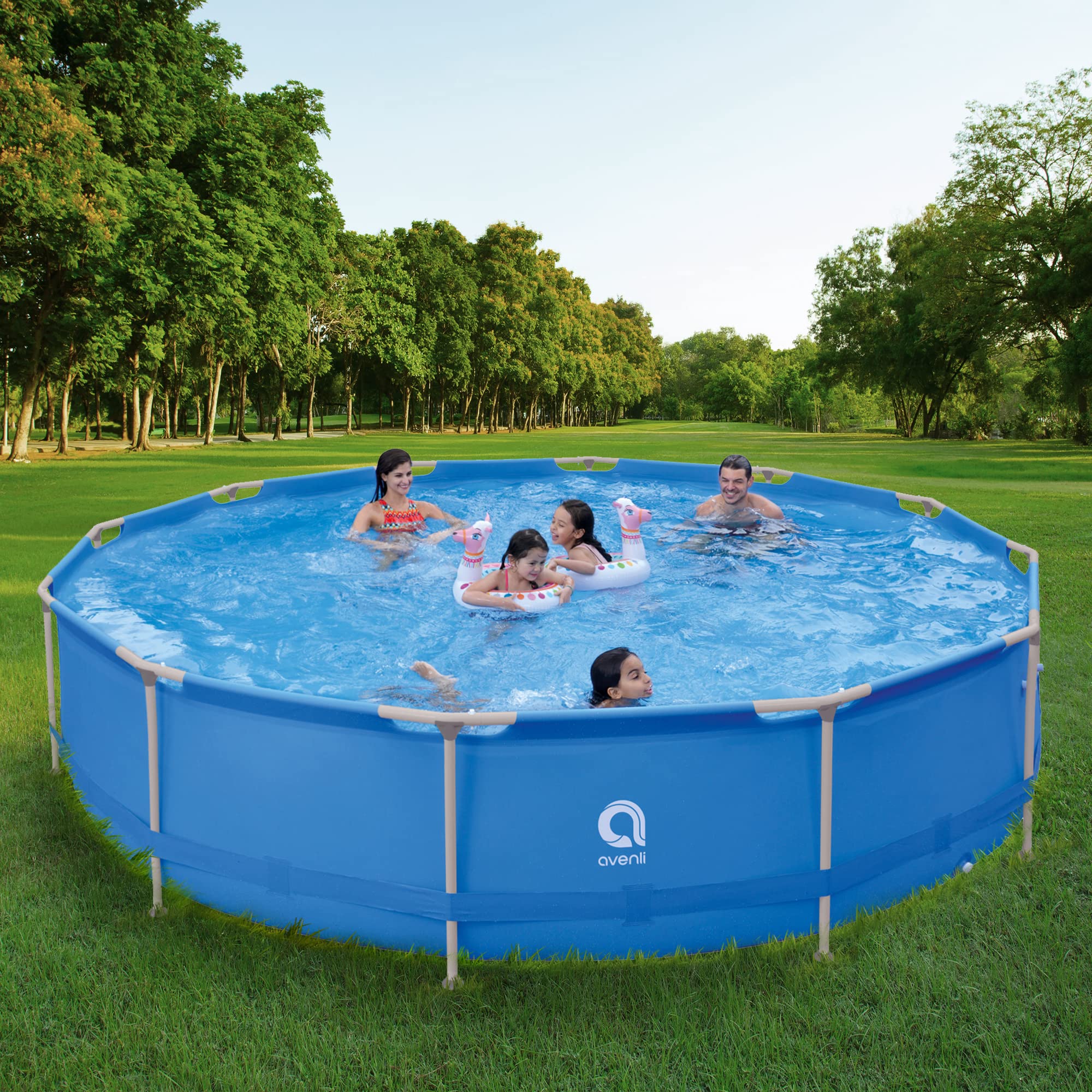 AVENLI Piscina Fuoriterra Rotonda con Struttura in Acciaio Cm 420x84 Azzurra con Pompa Filtro Inclusa