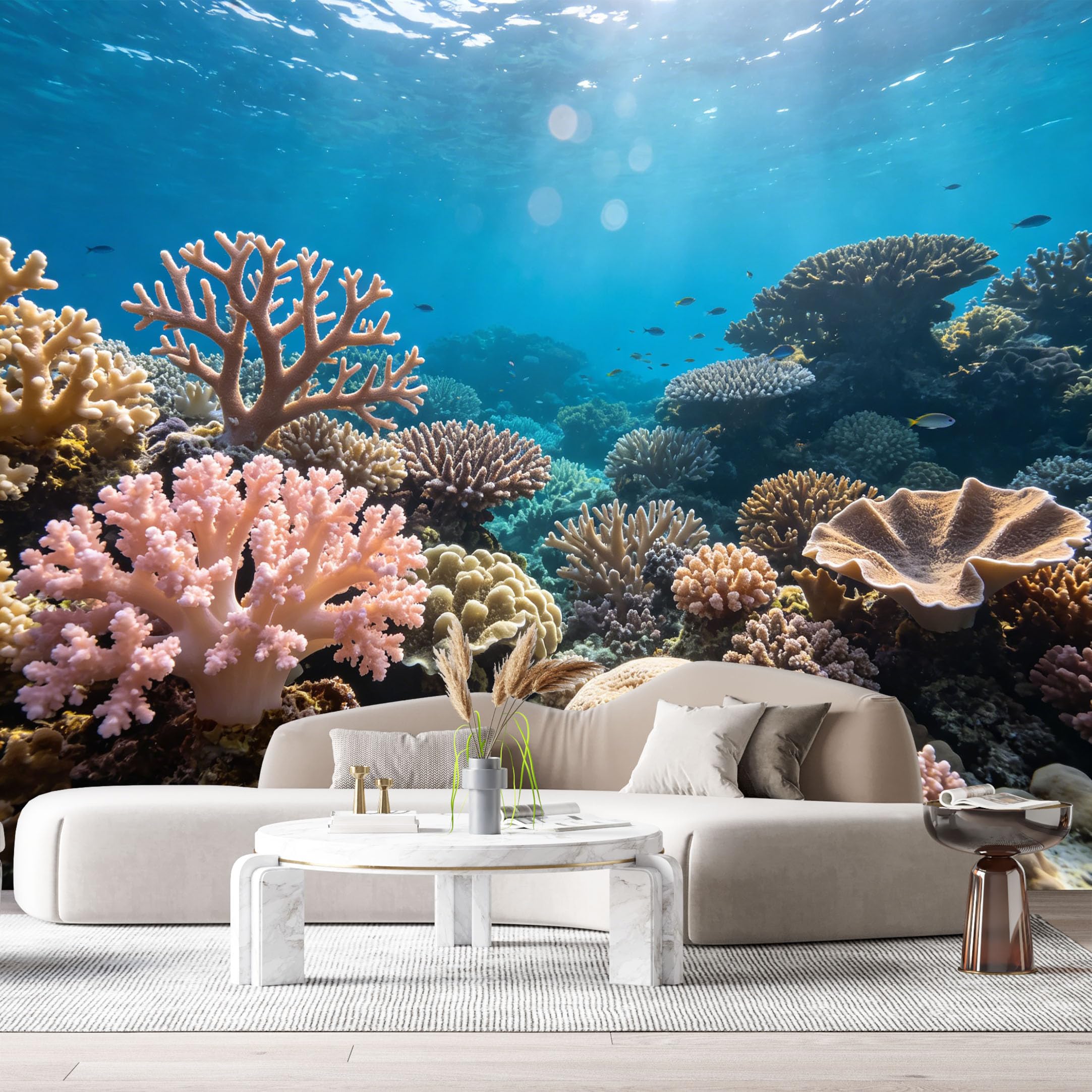 Custom Size Wall Murals Ocean Marine Tropical Coral Reef Underwater Scenery SelfAdhesiveWall Fabric Removable Wallpaper Wall Decor for Living Room Bedroom Bathroom