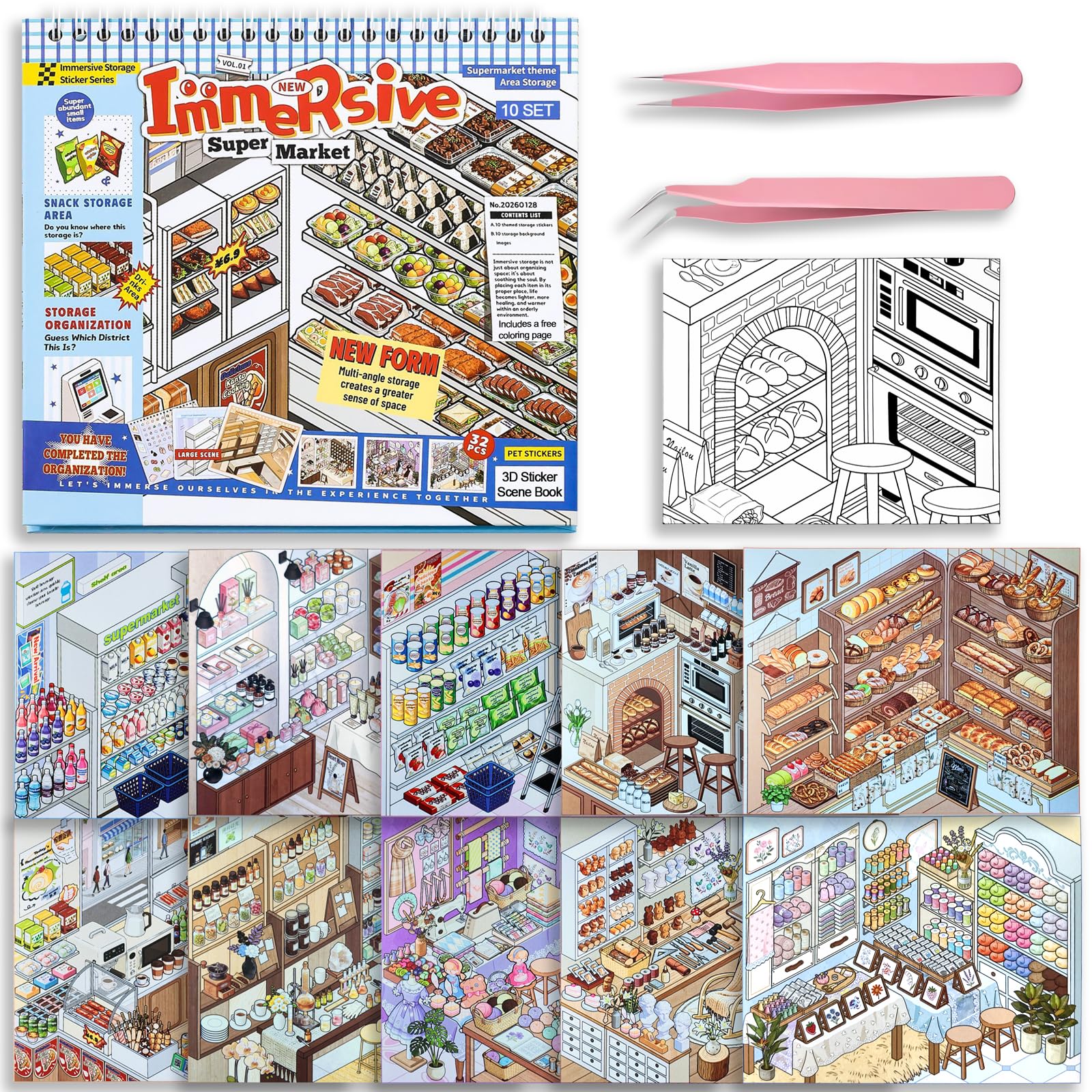 10 Sets Big DIY 3D Sticker Scene Book for Kids Adults Sticker Therapy