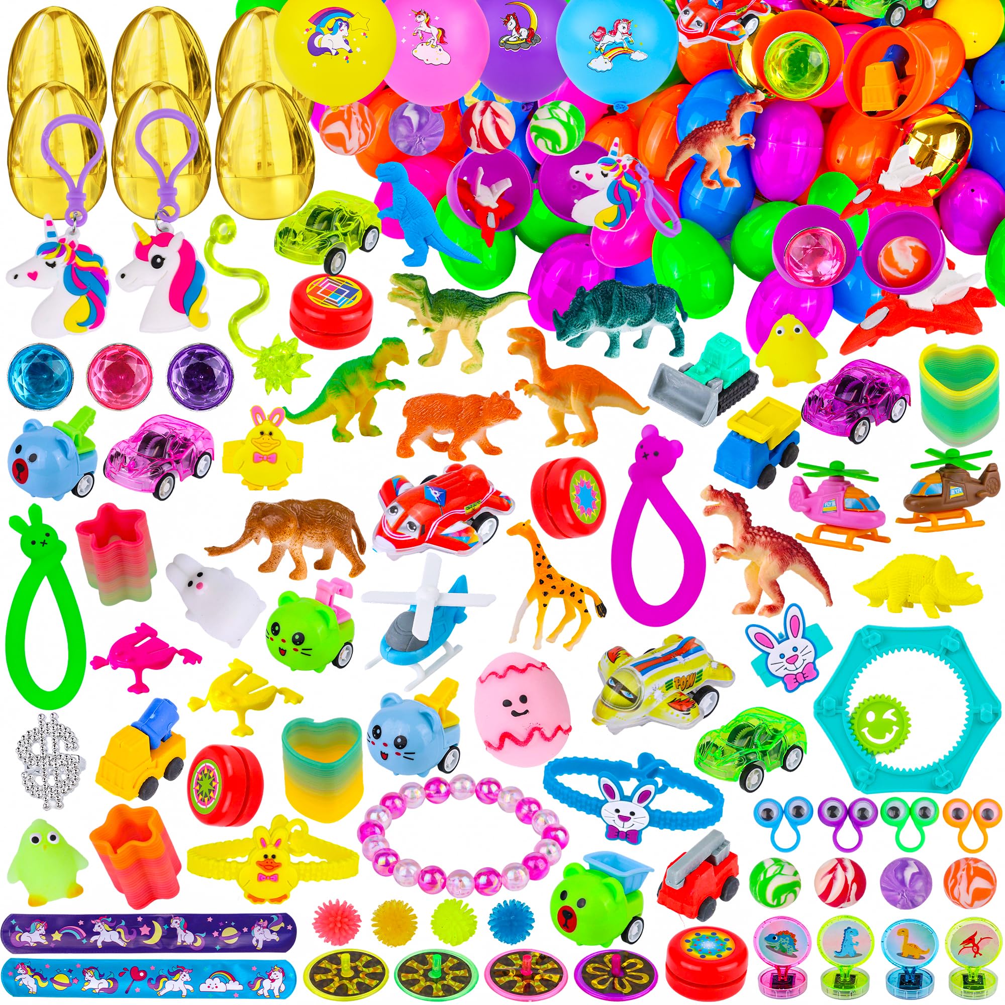 Photo 1 of 100 Pack Prefilled Easter Eggs with Assorted Toys Inside 6 Surprise Golden Eggs, 100 Plastic Easter Eggs Fillers with Fidget Toys, Easter Basket Stuffers Easter Hunt Party Favors for Kids Boys Girls