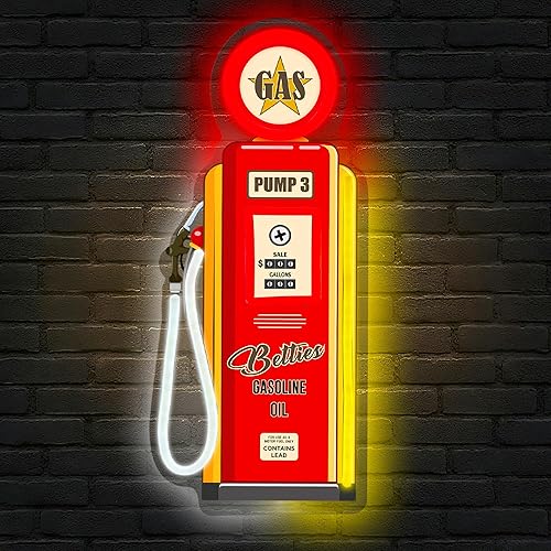 Letrero de neón vintage con bomba de gas  Decoración de pared de garaje LED retro, luz de neón regulable para bar, cueva de hombre, tienda de