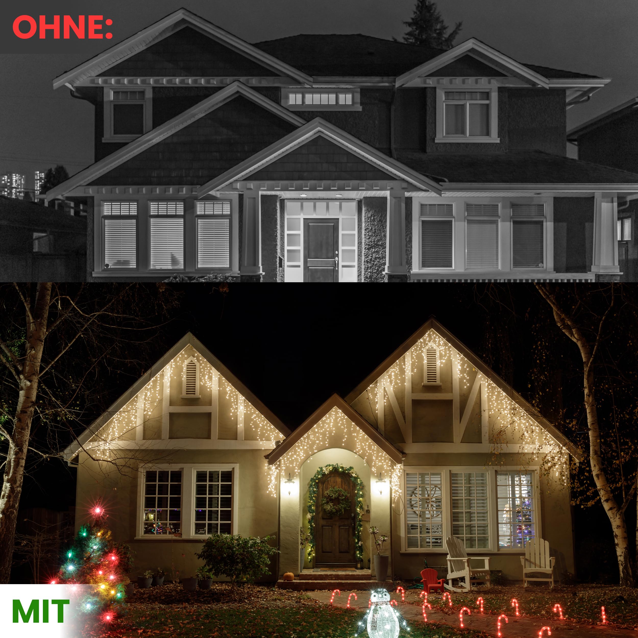 Gartenpirat Eisregen LED Lichterkette 24 m 960 LED kaltweiß Weihnachtsbeleuchtung Timer außen innen