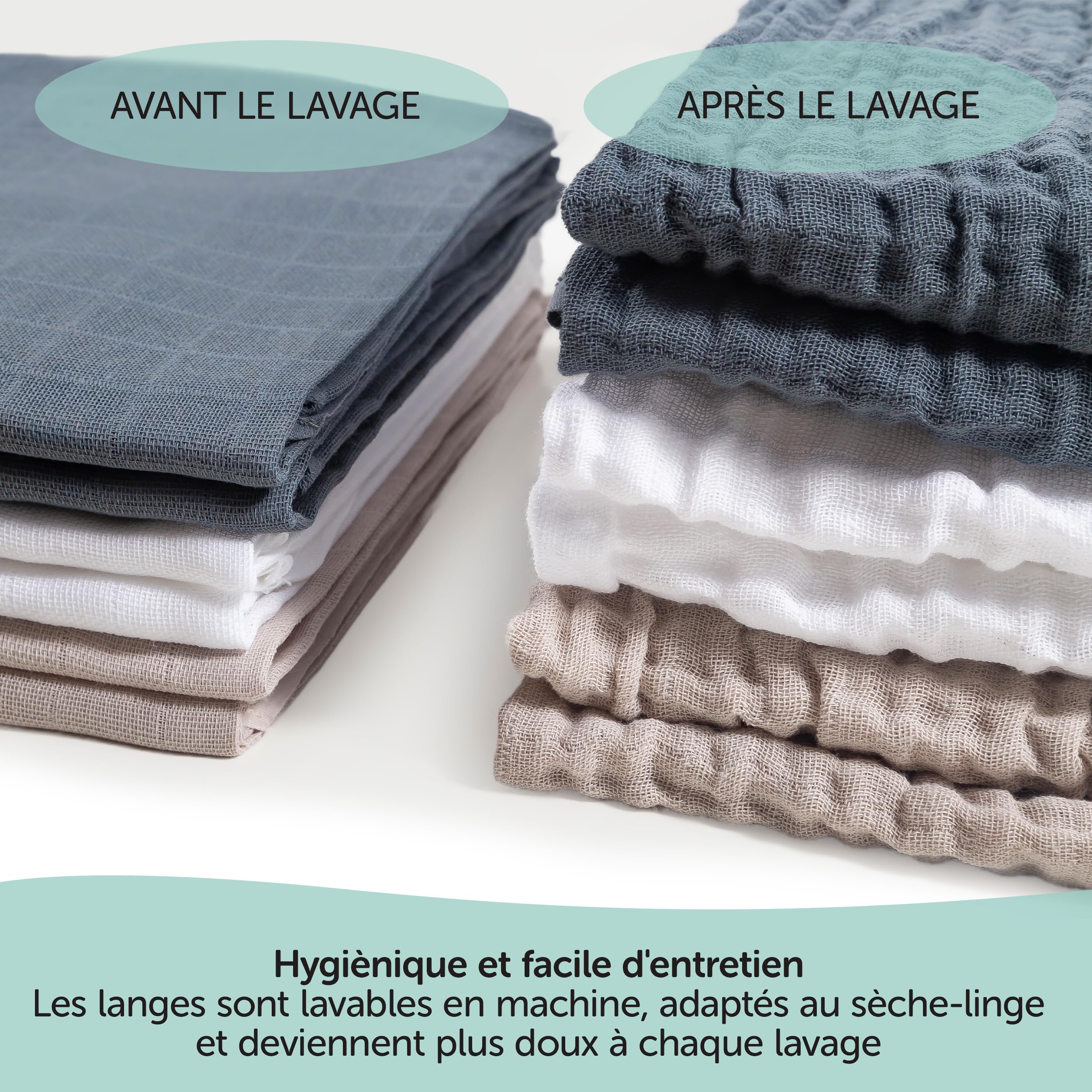 MAKIAN - Lange Bebe (Lot 6 Pièces), 80x80 cm, en 100% Coton Doux, Qualité Supérieur, Certifié Oeko-Tex Standard - Double Gaze, Résistante, Lavable - Greige, Graphite, Blanc