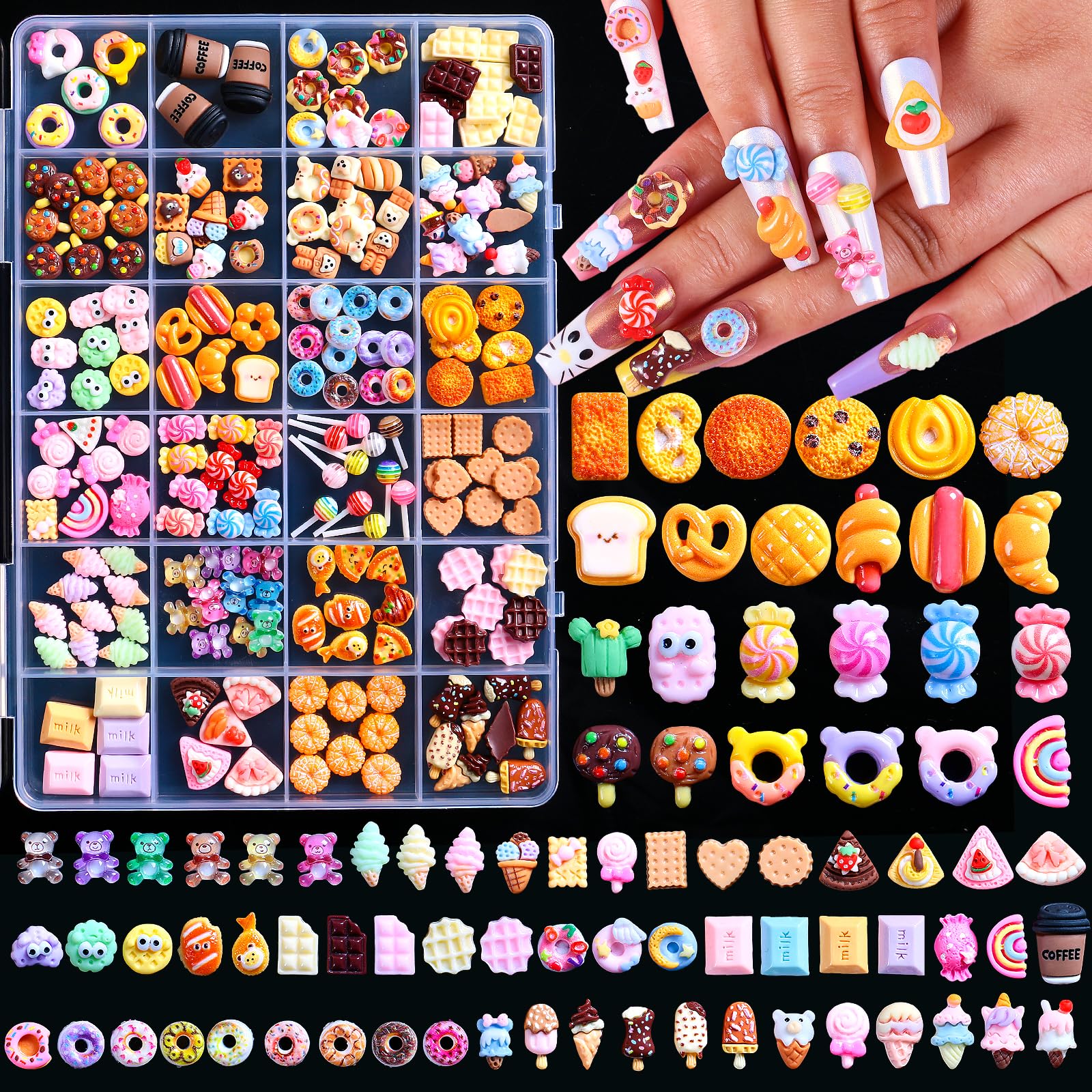 3D Mix Assorted Color Nail Charms Acrylic Multi Cute Nail Art Charms Hollow Candy Jewelry Nail Supplies for Nail Art Design DIY Crafts Accessories - Image 4