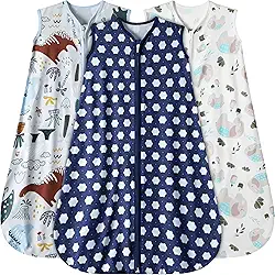 Saco de dormir para bebês 0-24 meses, pacote com 3 cobertores para bebês, 100% rayon algodão, zíper bidirecional, saco de dormir infantil TOG 0,3