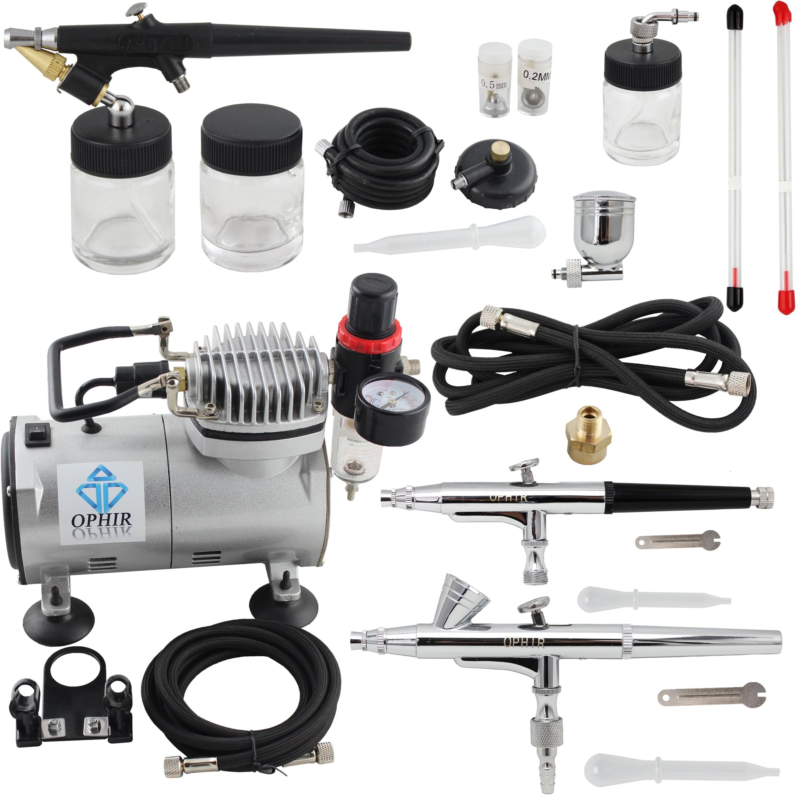 OphirPro 0.2mm 0.3mm 0.5mm 0.8mm 3-Airbrush Air Compressor Kit for Temporary Tattoo Hobby Body Paint 110V