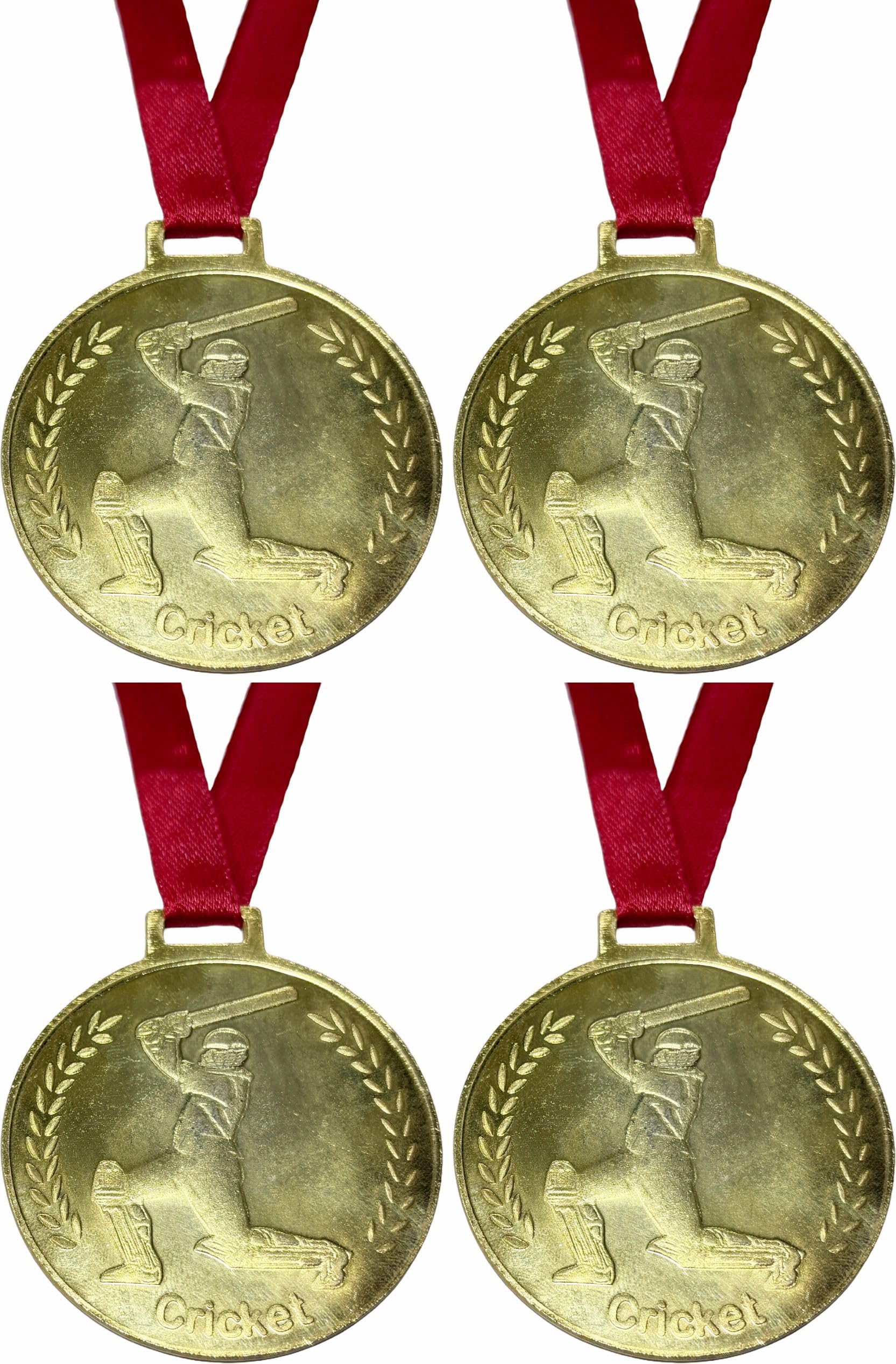 GYMFREAK Medals for School Competition Sport 4Pc 2.5 inch Cricket Medal with Red Strip Medal (2.5 inch)-image-15