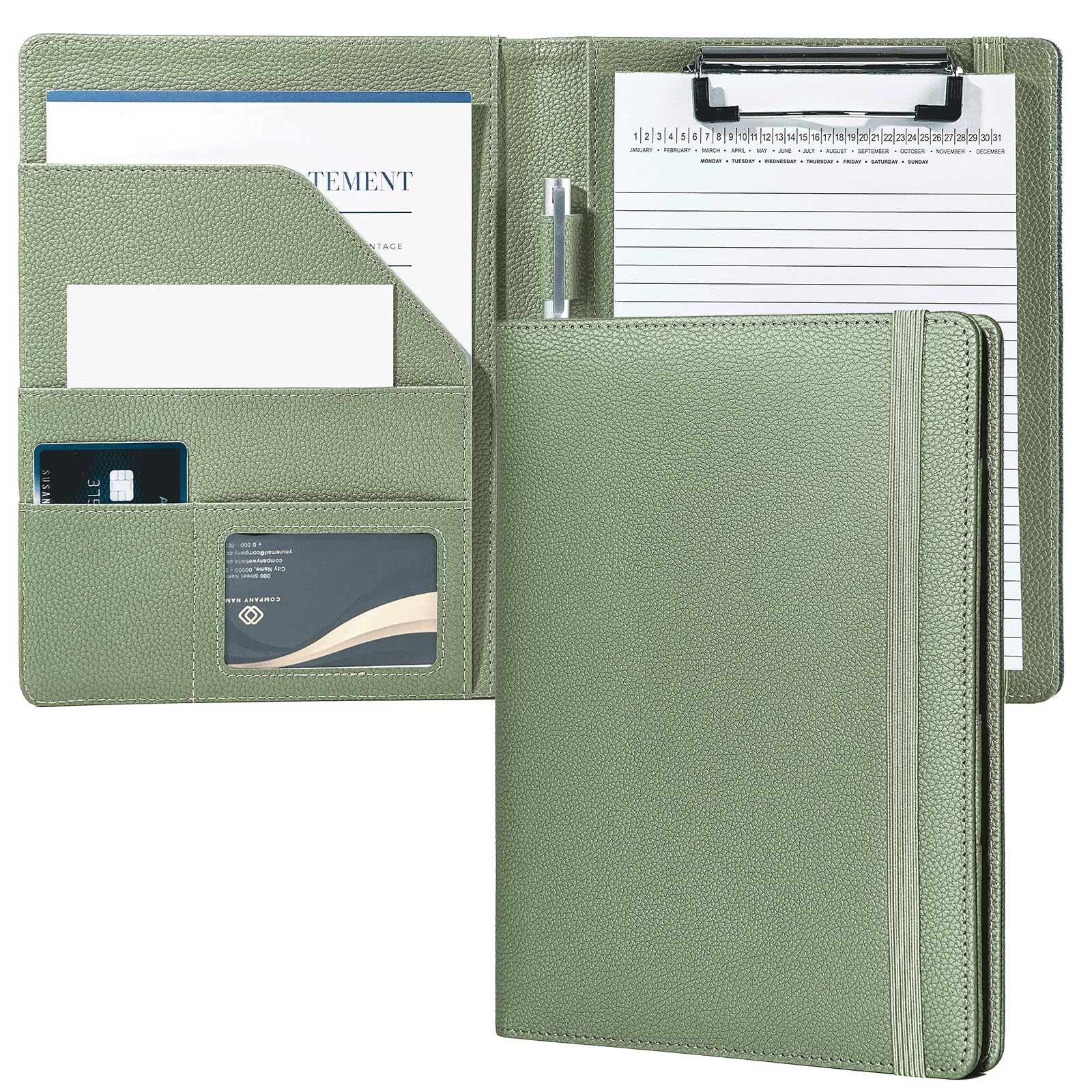 Mymazn Cartellina portadocumenti per bambini, formato A5, con copertina per blocco note da 12,7 x 20,3 cm, per ufficio, scuola, ufficio, uomini e donne (verde salvia)
