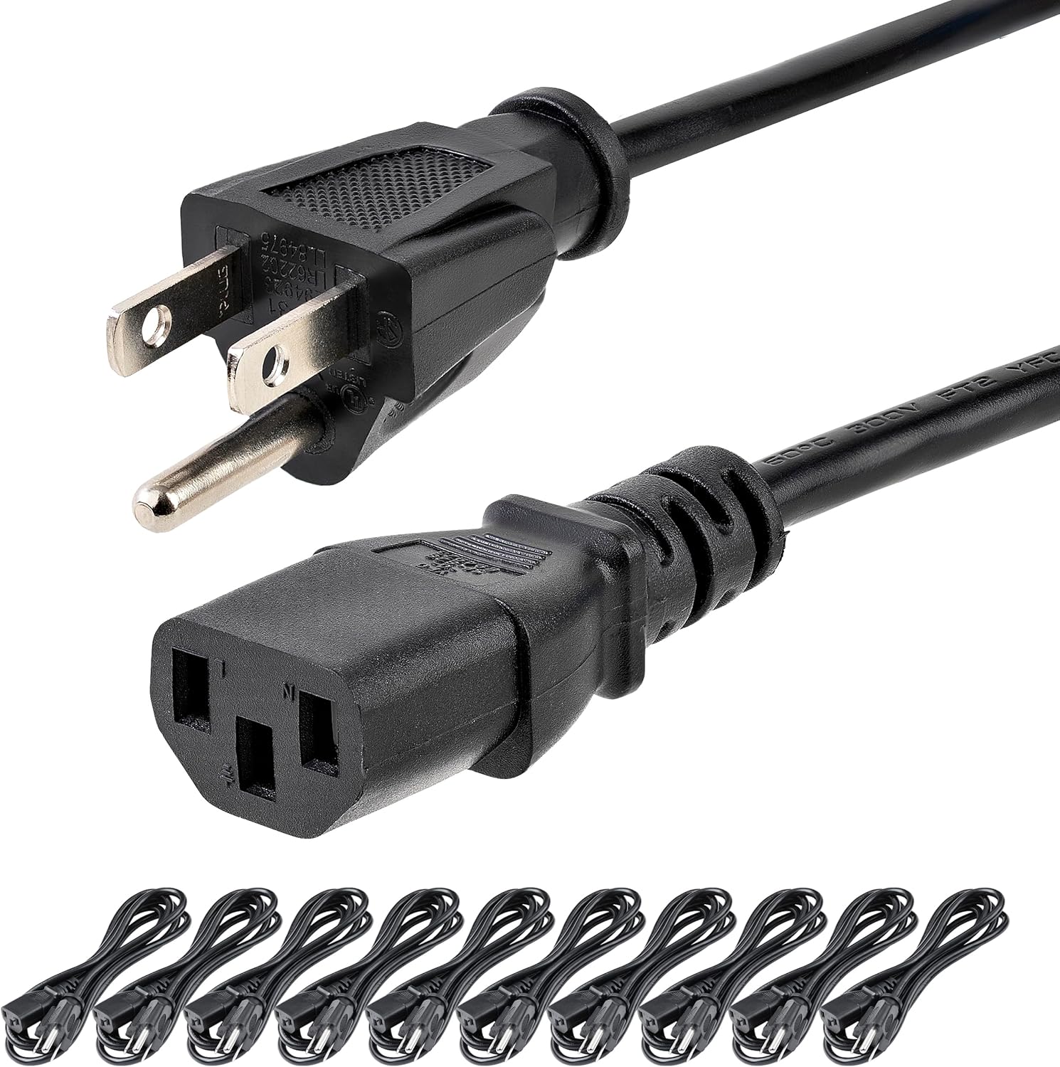 StarTech.com 6ft Standard Computer Power Cord (NEMA 5-15 to IEC 60320 C13) - 18 AWG Replacement AC Power Cable for PC or Monitor -125V, 10A - 10 Pack (PXT10110PK)