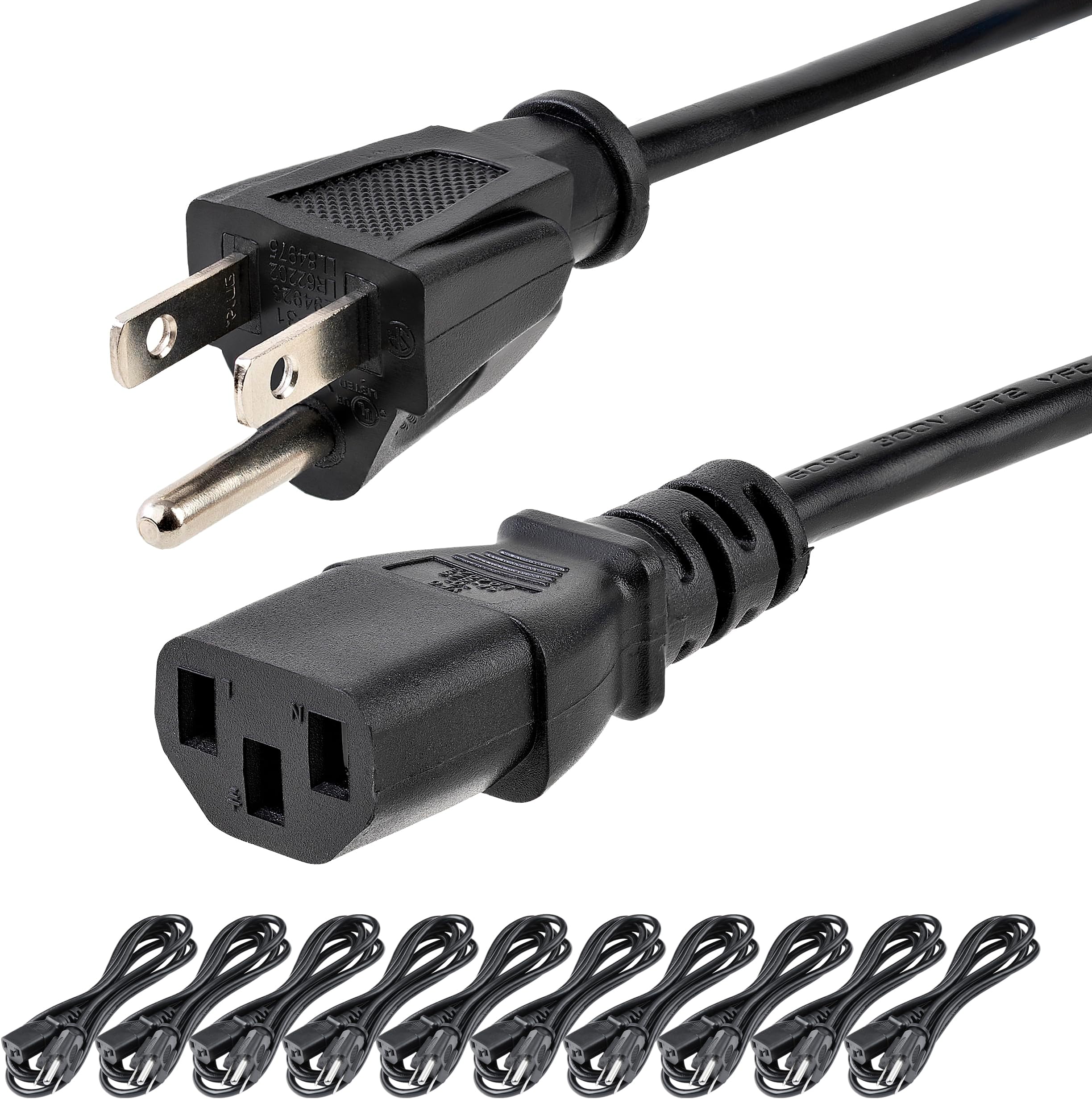 StarTech.com 6ft Standard Computer Power Cord (NEMA 5-15 to IEC 60320 C13) - 18 AWG Replacement AC Power Cable for PC or Monitor -125V, 10A - 10 Pack (PXT10110PK)