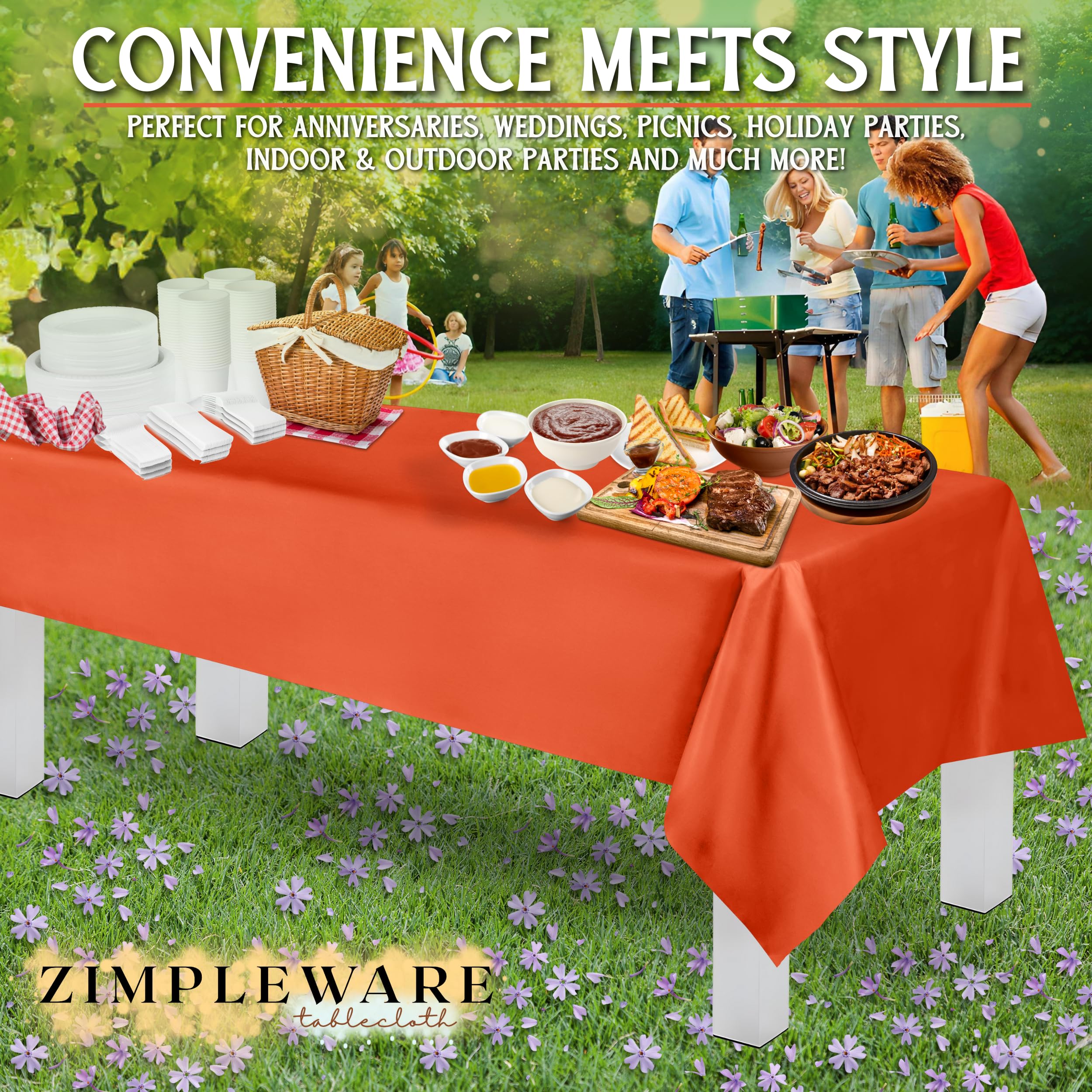 ZIMPLEWARE, tovaglia standard usa e getta, in plastica, 12 pezzi, 12 cm x 300 cm, colore: arancione