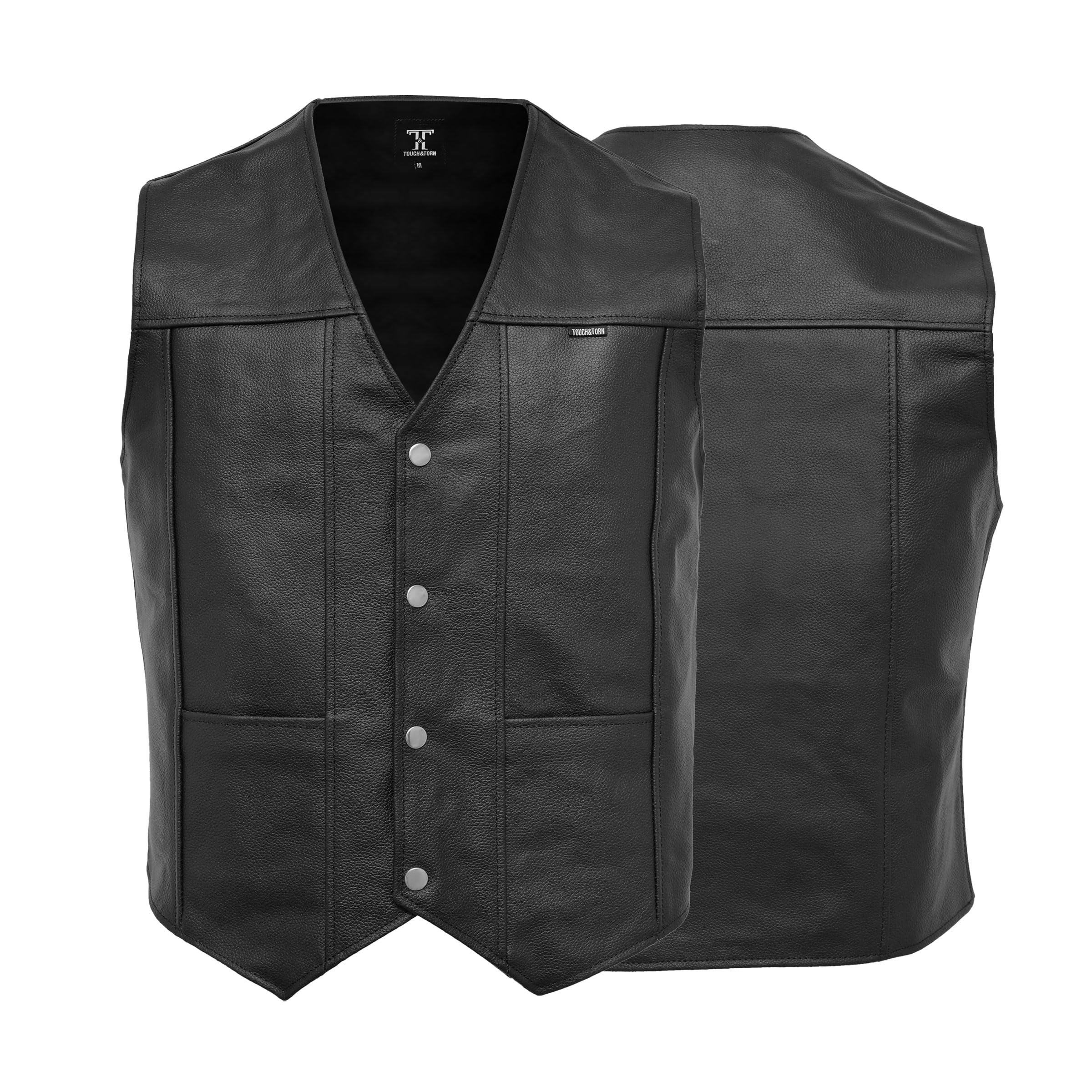 Touch&Torn Gilet de moto en cuir pour homme avec plusieurs poches et lacets réglables