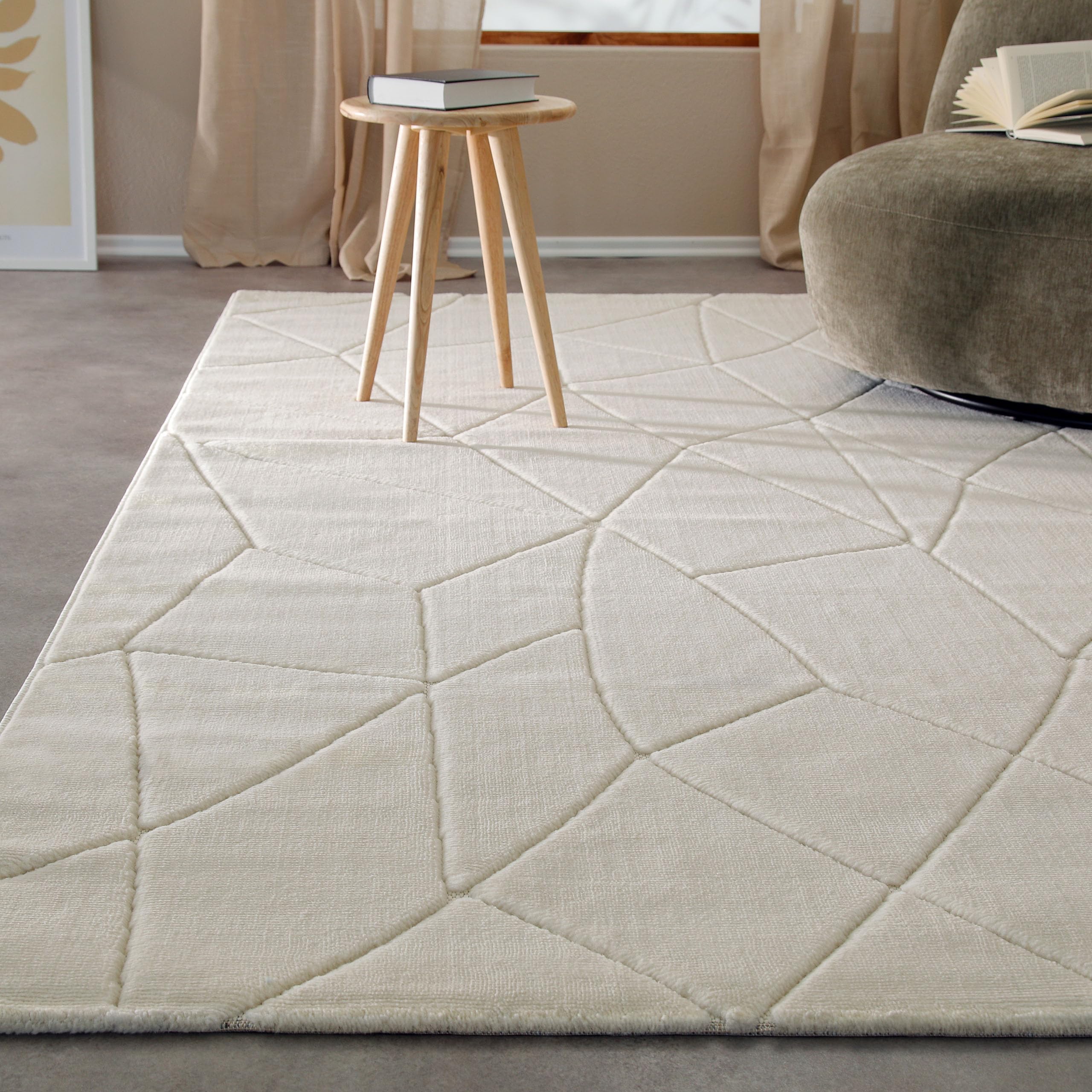 Wecon Home Tapis à poils courts - Tapis moderne au toucher doux et relief de lignes géométriques - Certifié Oeko-TEX, Facile d'entretien et adapté au chauffage au sol - Unplugged (200 x 290 cm, blanc)