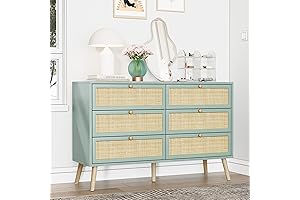 Brafab Vintage Natural Rattan Teal Dresser for Bedroom