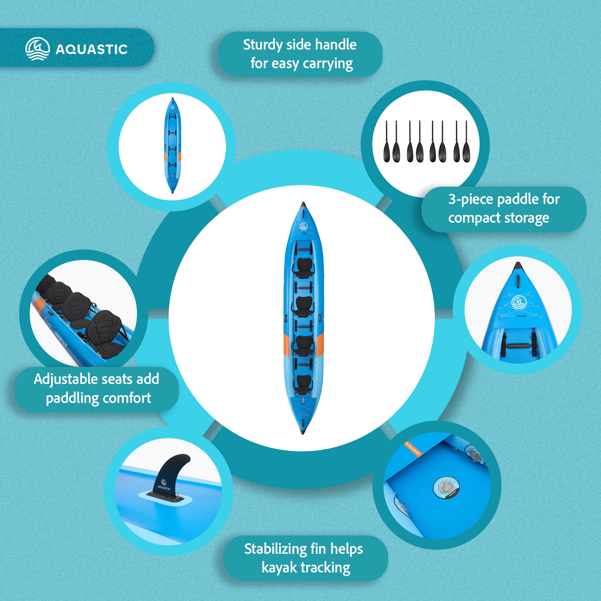 AQUASTIC Cortez 16'9 - Kayak hinchable híbrido para 4 personas de hasta 340 kg