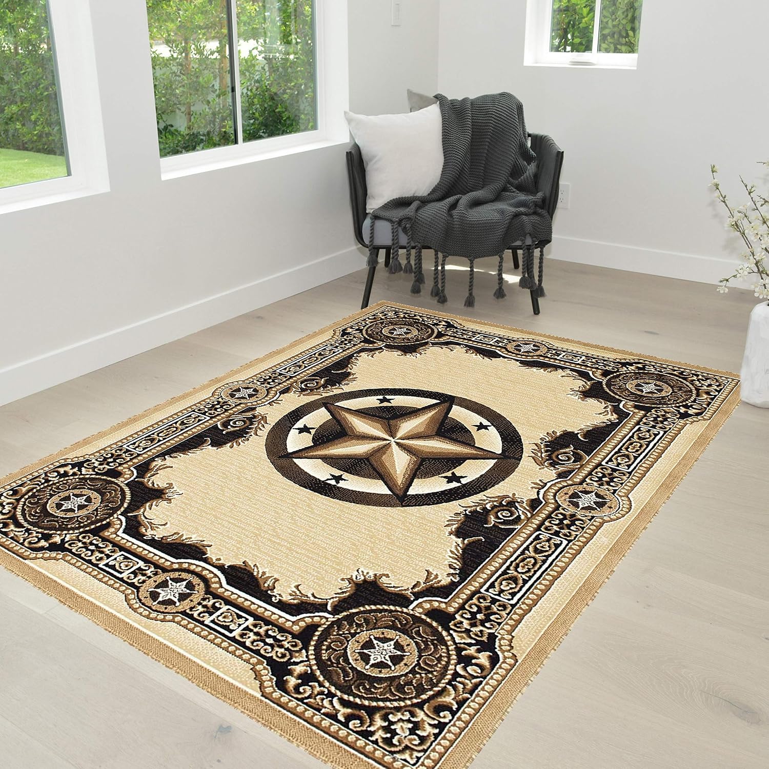 HR Texas Star Rug Traditional Accent Rug in Gray with Ivory Western Design Navajo Bohemian Rug