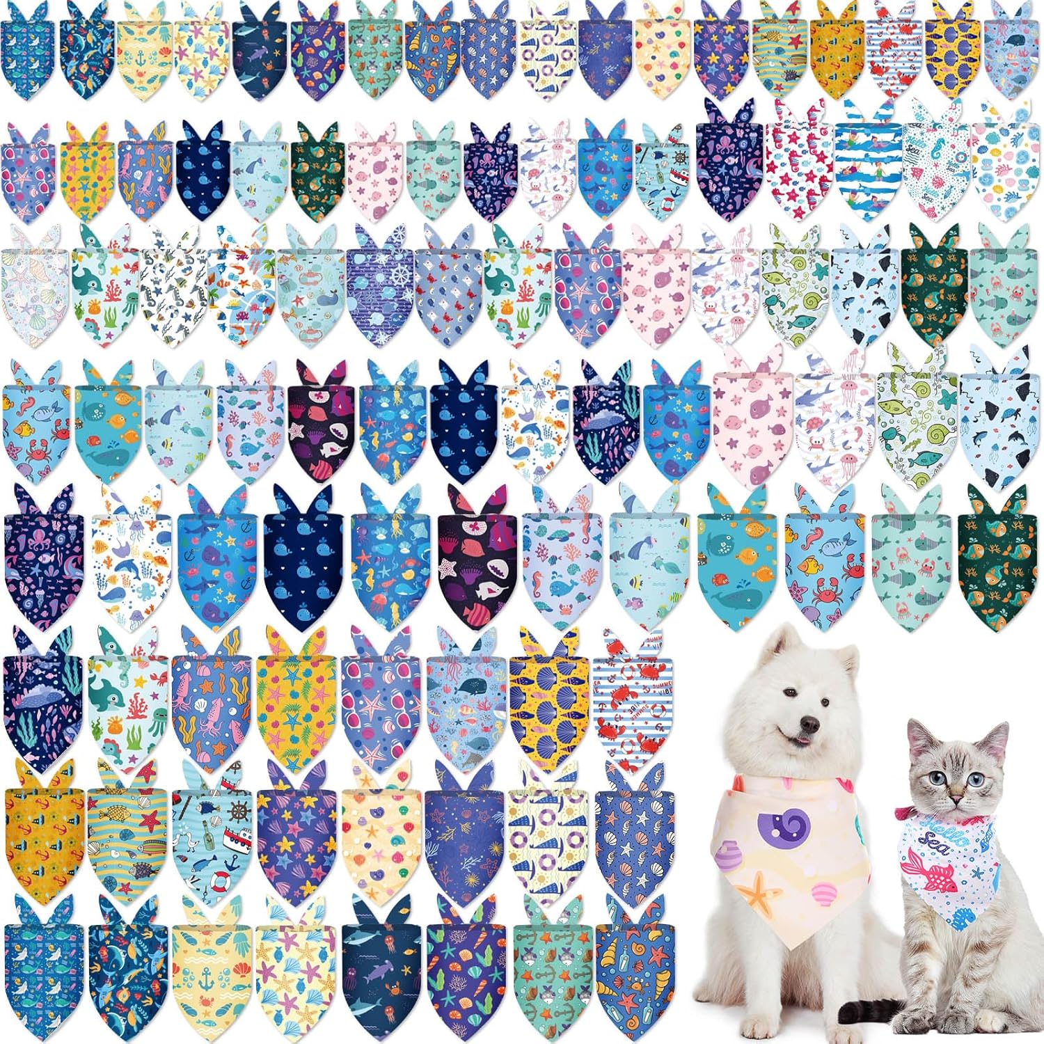 100 Pcs Dog Bandanas Bulk Hawaiian Dog Bandanas Summer 3 Sizes Washable Adjustable Scarf for Beach Small Medium Large Pet Supplies(Ocean)