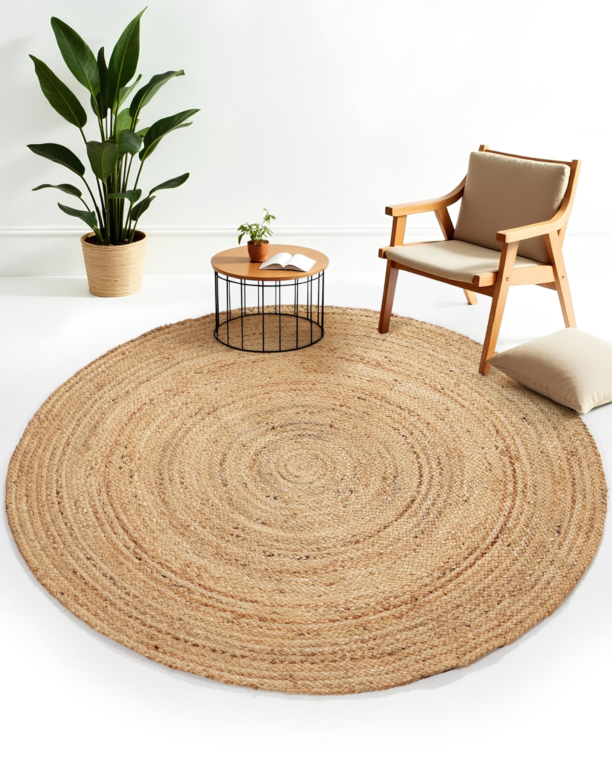 carpetfine Tapis de Jute Nele Ronde Beige Ø 60 cm | Tapis Moderne pour Le Salon et la Chambre à Coucher