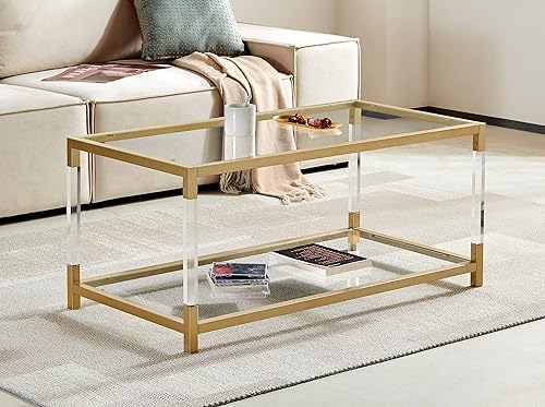 Miniatura 3 de AGV LIGHTING Mesa auxiliar BLEVIO 202205, mesa de centro de doble capa de diseño moderno, perfecta para el espacio vital, parte superior de vidrio