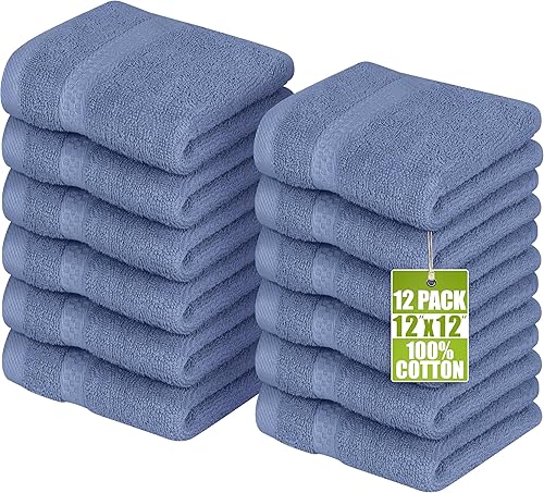 Utopia Towels Juego de 12 toallas pequeñas (12 x 12 pulgadas), 100% algodón hilado en anillo, altamente absorbentes y suaves al tacto, para baño,