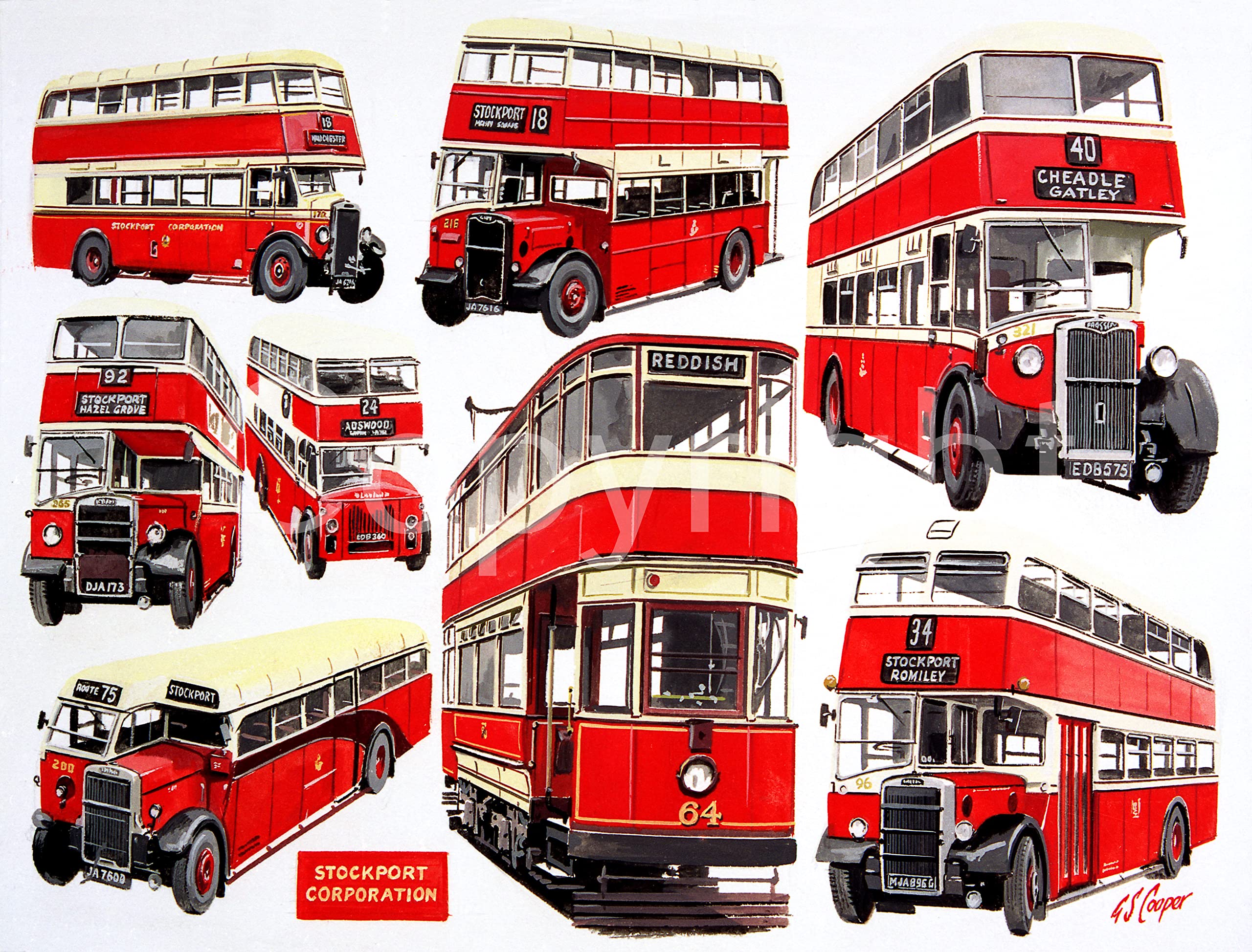 Stockport Corporation Bus Nostalgic Montage Metal Wall Art