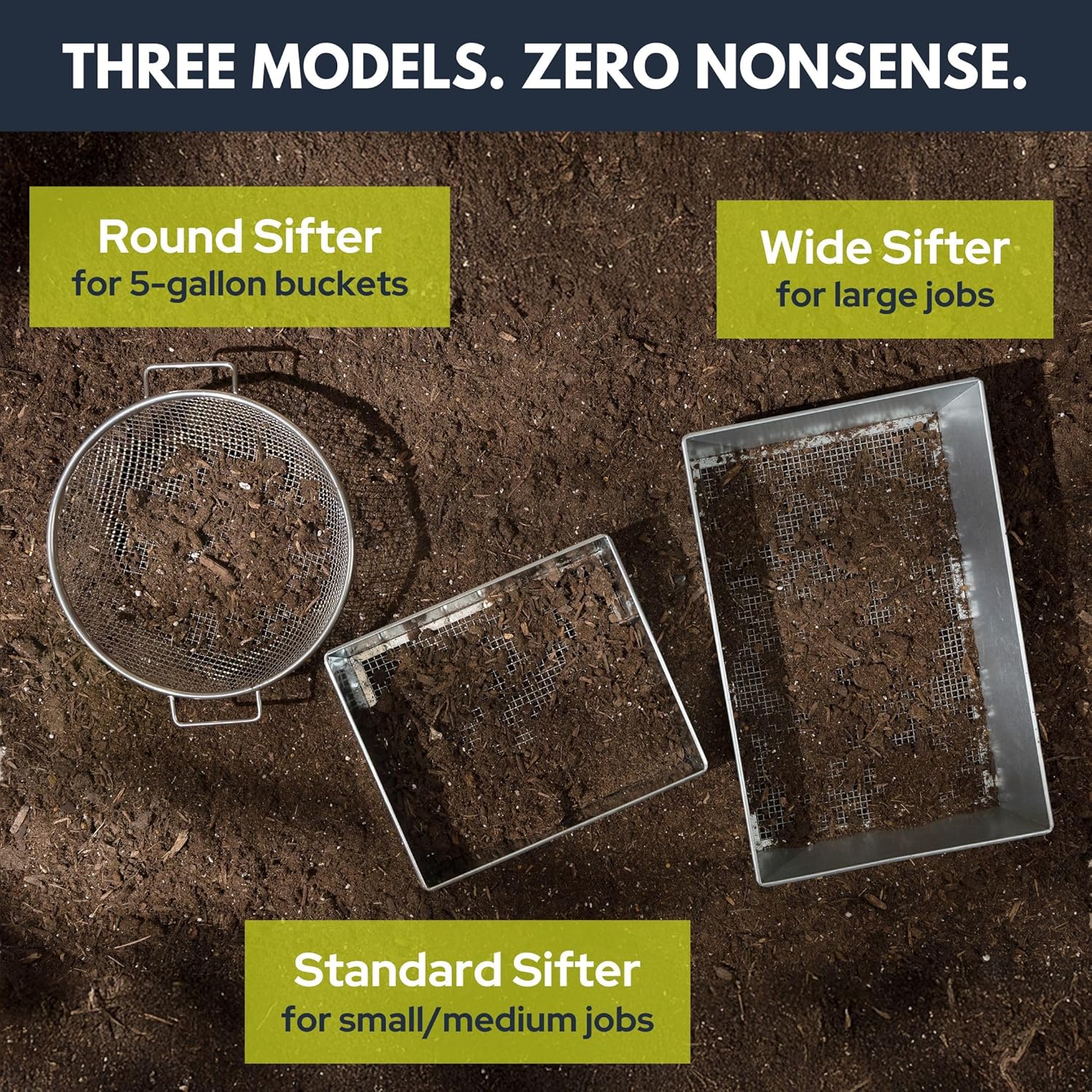 Soil Sifter, Wide Size (17.5 x 11.5 inches) with 1/4-inch Mesh, Garden Sieve for Dirt, Sand, Rocks, and Compost