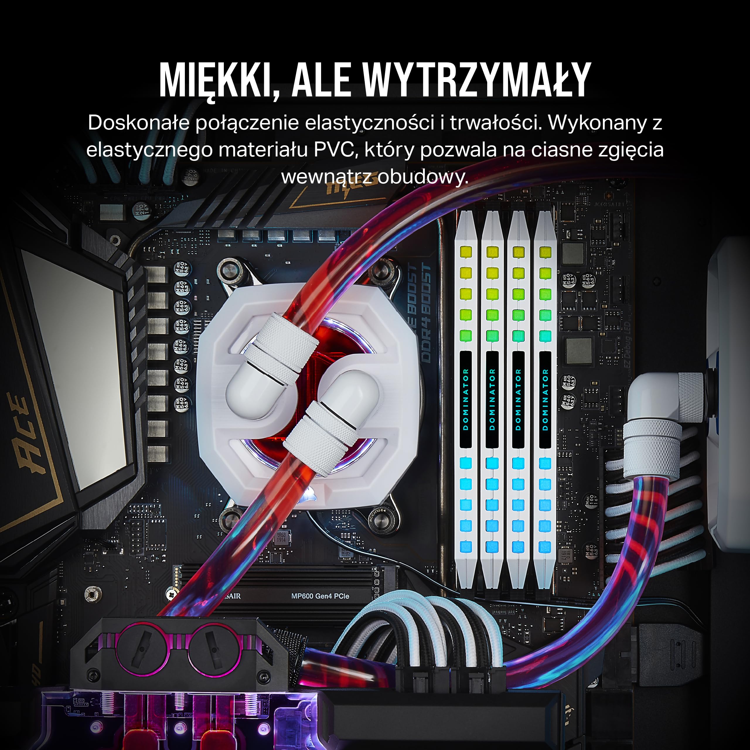 Corsair Hydro X Series, XT Softline, 10/13 mm (3/8 cala lub 1/2 cala) ID/OD, rurki (w pełni przezroczyste, materiał PCW, odporne na promieniowanie UV, łatwe do cięcia), przezroczyste
