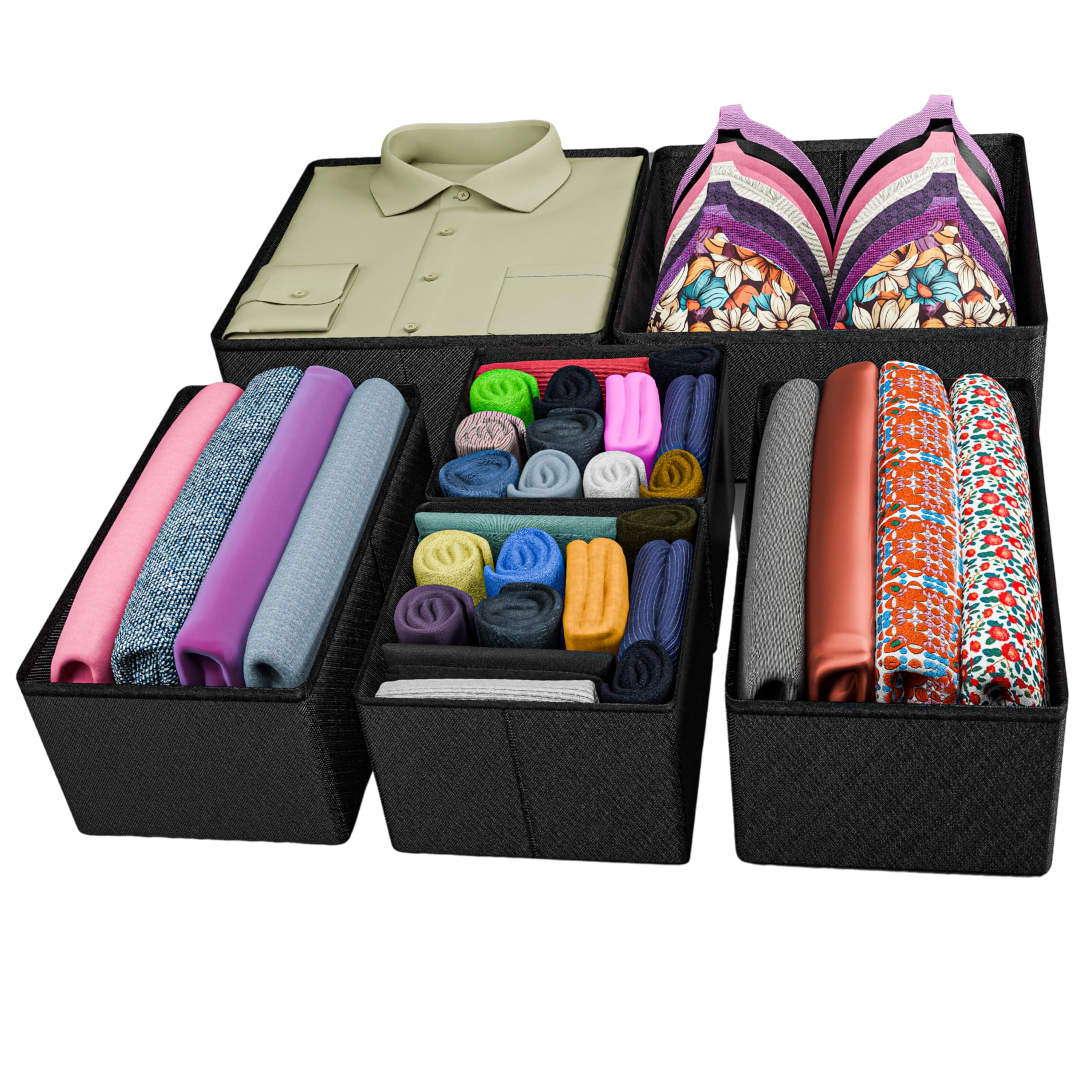 Skrill 6-Piece Foldable Cloth Storage Box Set | Odourless Cube Baskets, Bins & Dividers for Closet & Dresser Drawer Organization