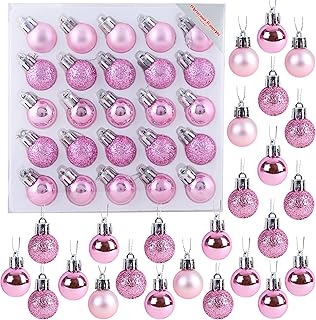 Christmas Concepts® Pack of 25-25mm Mini Christmas Tree Baubles - Shiny, Matte & Glitter Decorated Ornaments (Baby Pink)