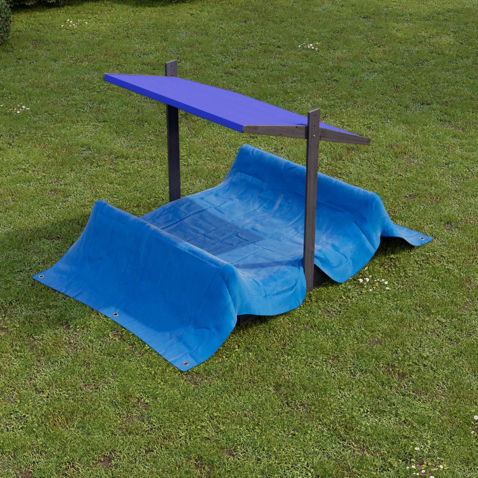 QLS Bac à Sable Bois 120 cm avec Toit et Banc Bleu/Anthracite