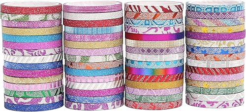Juego de 100 rollos de cinta washi con purpurina delgada, 0.118 in, cintas decorativas para Bujo, diario de viñetas, álbumes de recortes, artes y