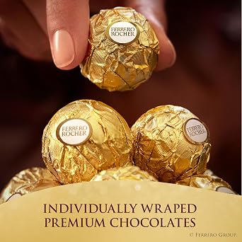 Ferrero Rocher Fine Hazelnut Chocolates, Valentines Day Heart Gift Box, 16 Piece Premium Chocolate for Gifting, 7 oz